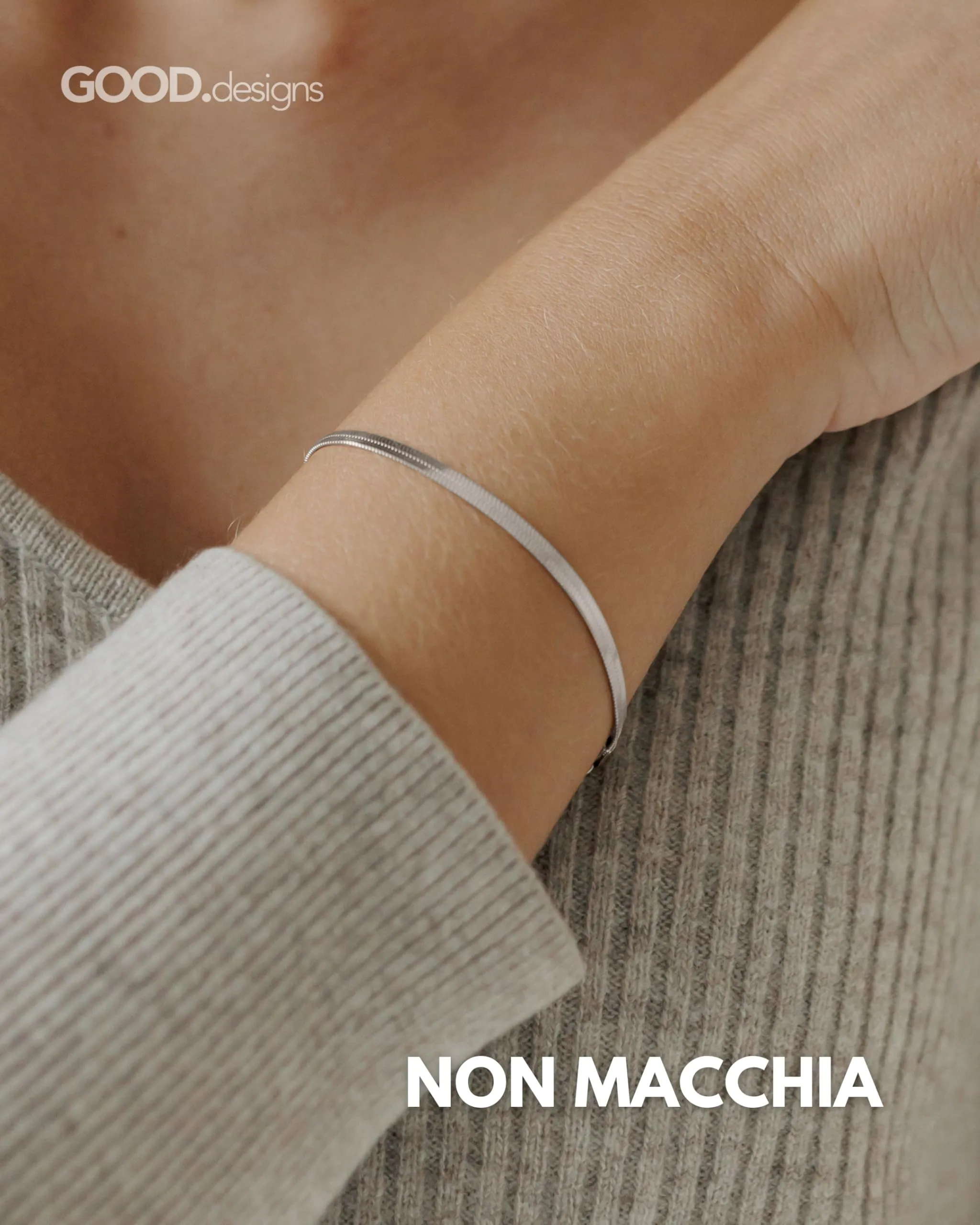 GD GOOD.designs EST. 2015 Bracciale serpente per donna | Bracciale piatto senza ciondolo in argento | Gioielli in acciaio inossidabile larghi 3 mm | Impermeabili - immagine 3