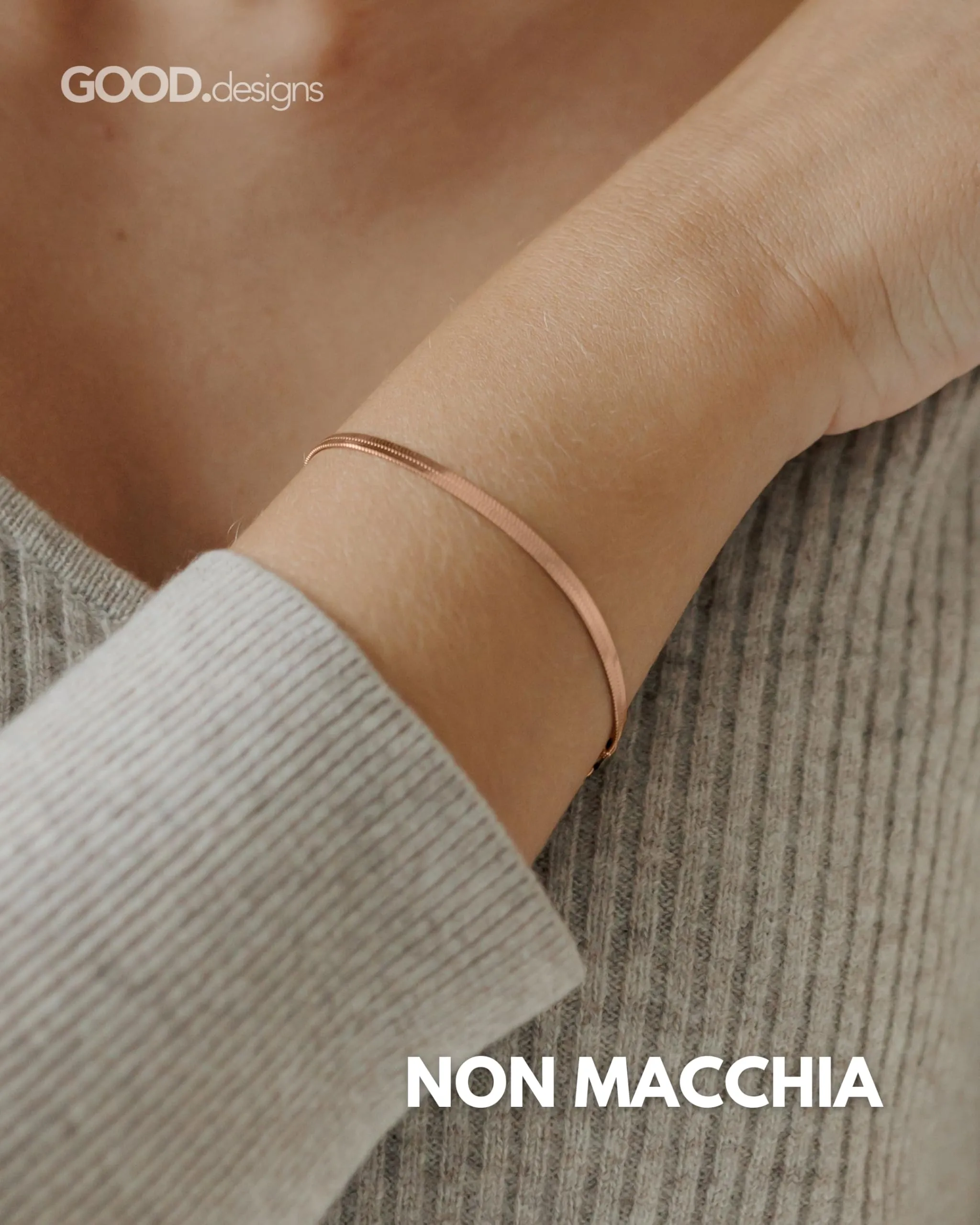 GD GOOD.designs EST. 2015 Bracciale serpente per donna | Bracciale piatto senza ciondolo in oro rosa | Gioielli in acciaio inossidabile larghi 3 mm | Impermeabile - immagine 3