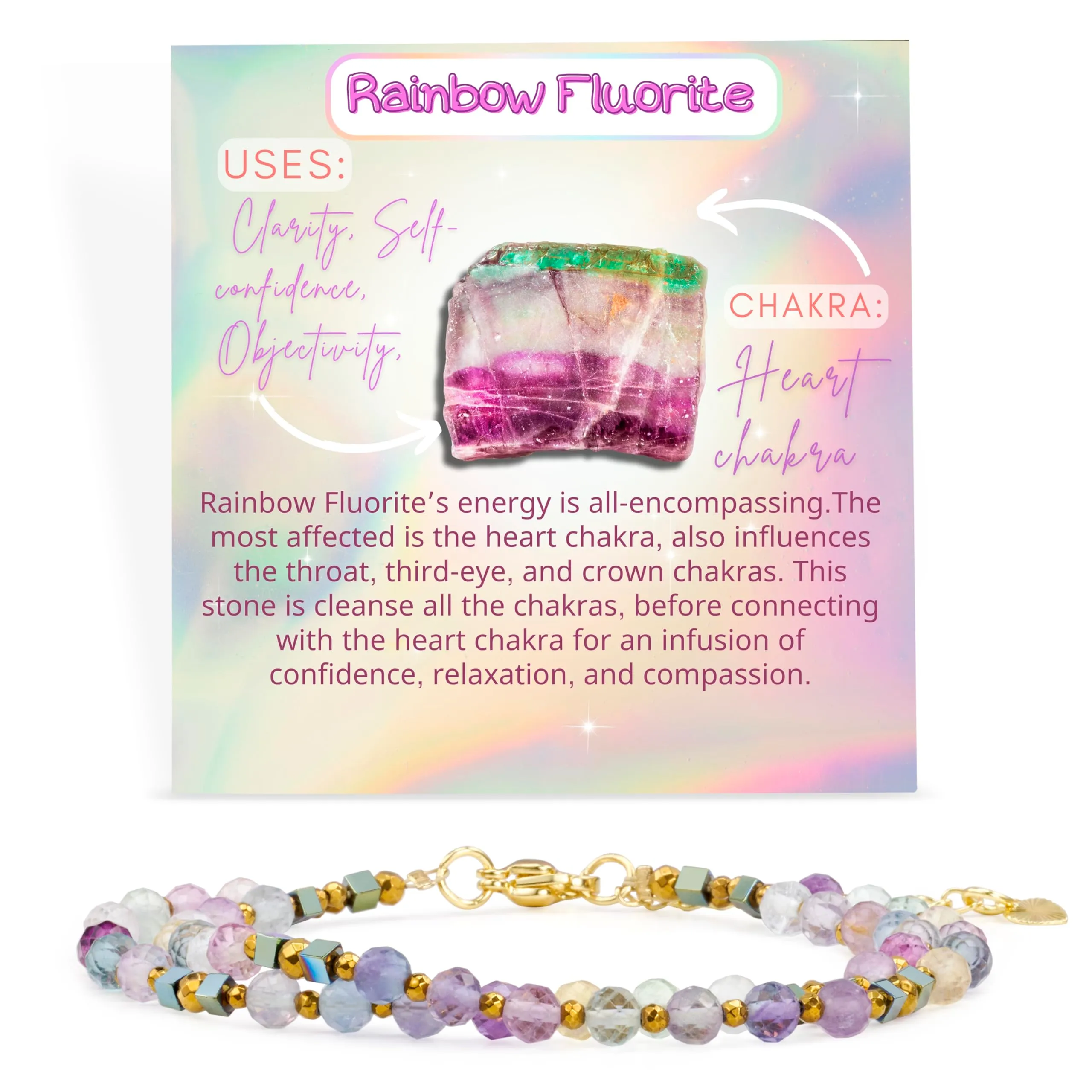 Farfume Bracciale Donna Chakra 4 mm Perline Bracciali, Cristalli Pietre Naturali Gioielli Regalo per le Donne (Fluorite arcobaleno) - immagine 1