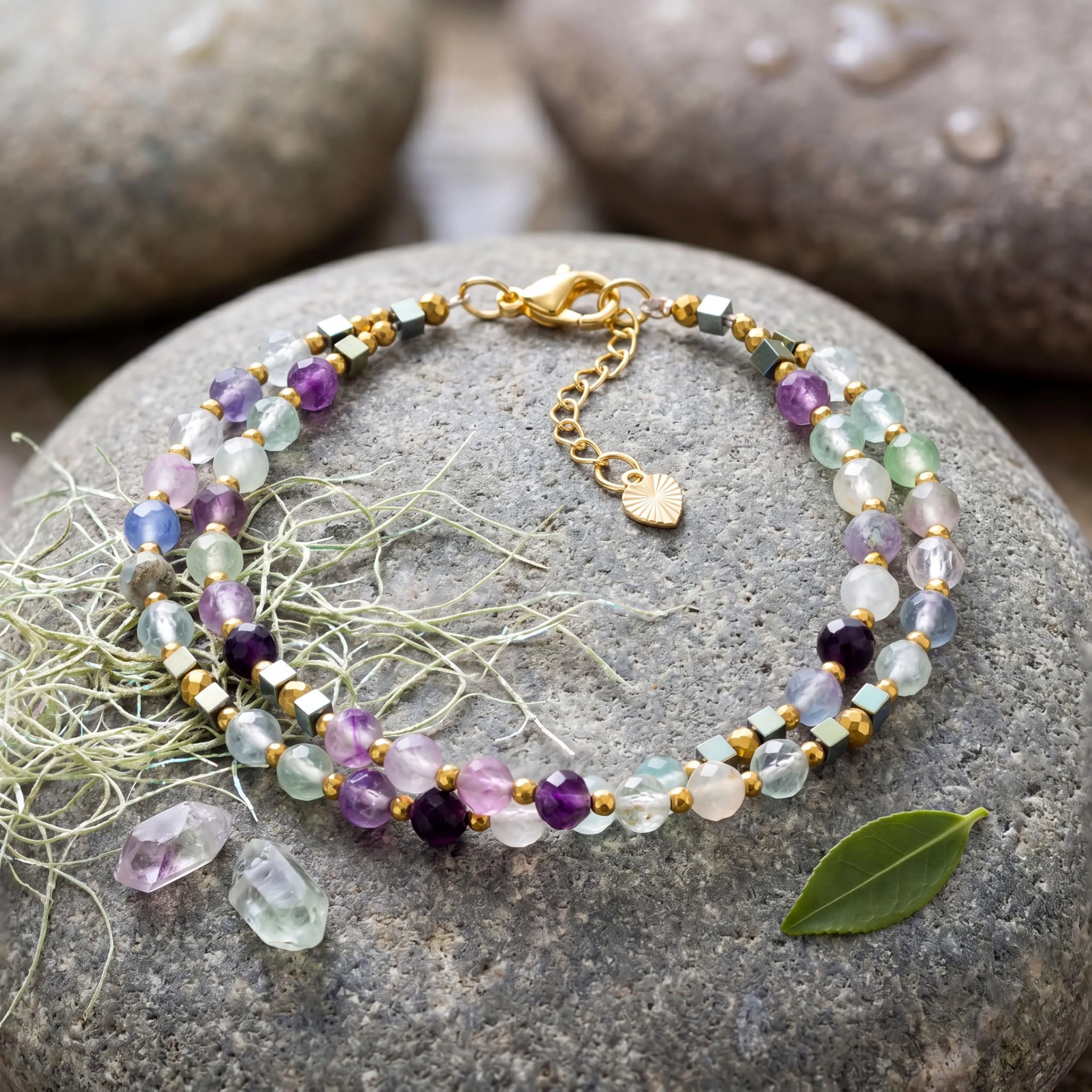 Farfume Bracciale Donna Chakra 4 mm Perline Bracciali, Cristalli Pietre Naturali Gioielli Regalo per le Donne (Fluorite arcobaleno) - immagine 2