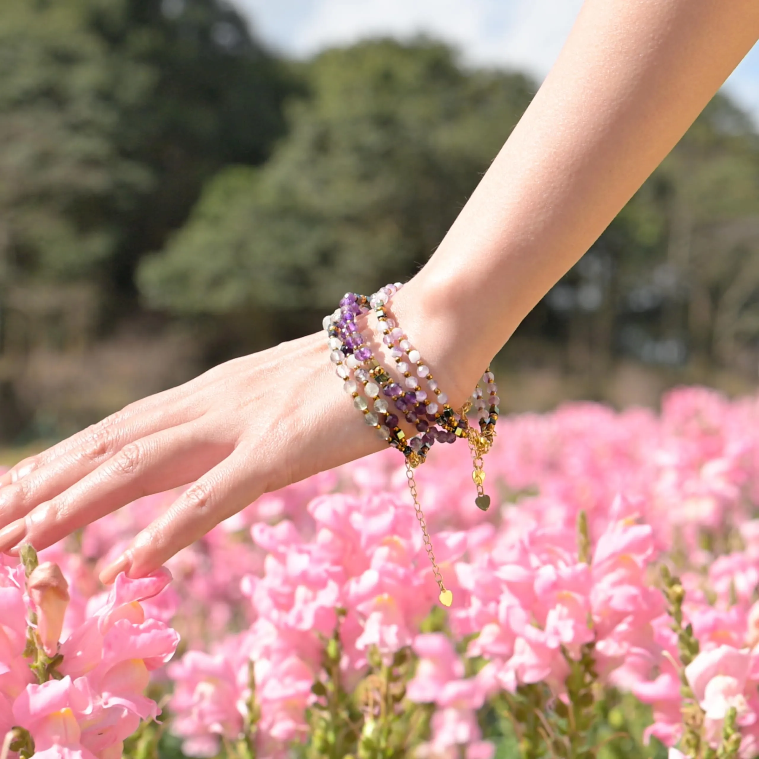 Farfume Bracciale Donna Chakra 4 mm Perline Bracciali, Cristalli Pietre Naturali Gioielli Regalo per le Donne (Fluorite arcobaleno) - immagine 4