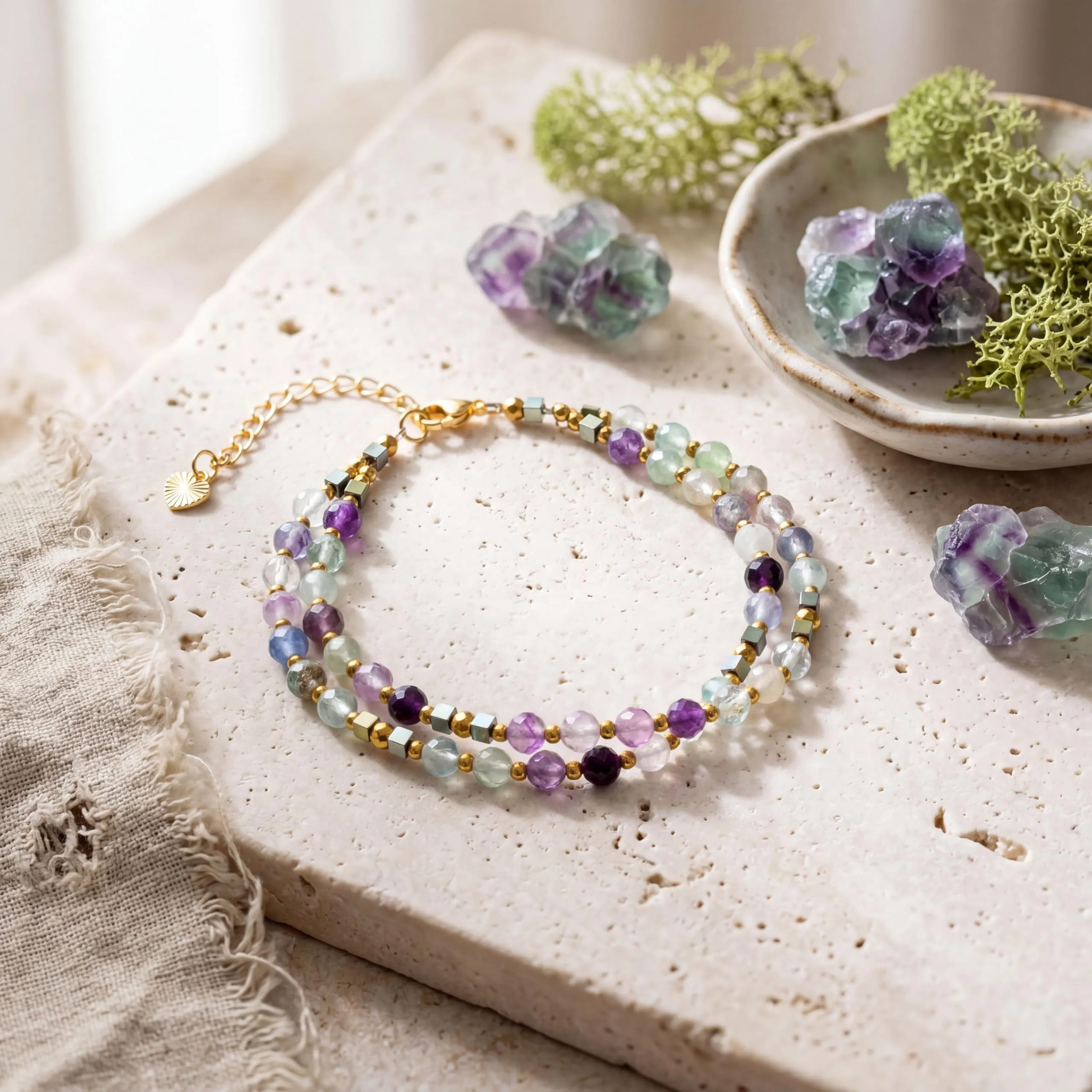 Farfume Bracciale Donna Chakra 4 mm Perline Bracciali, Cristalli Pietre Naturali Gioielli Regalo per le Donne (Fluorite arcobaleno) - immagine 6