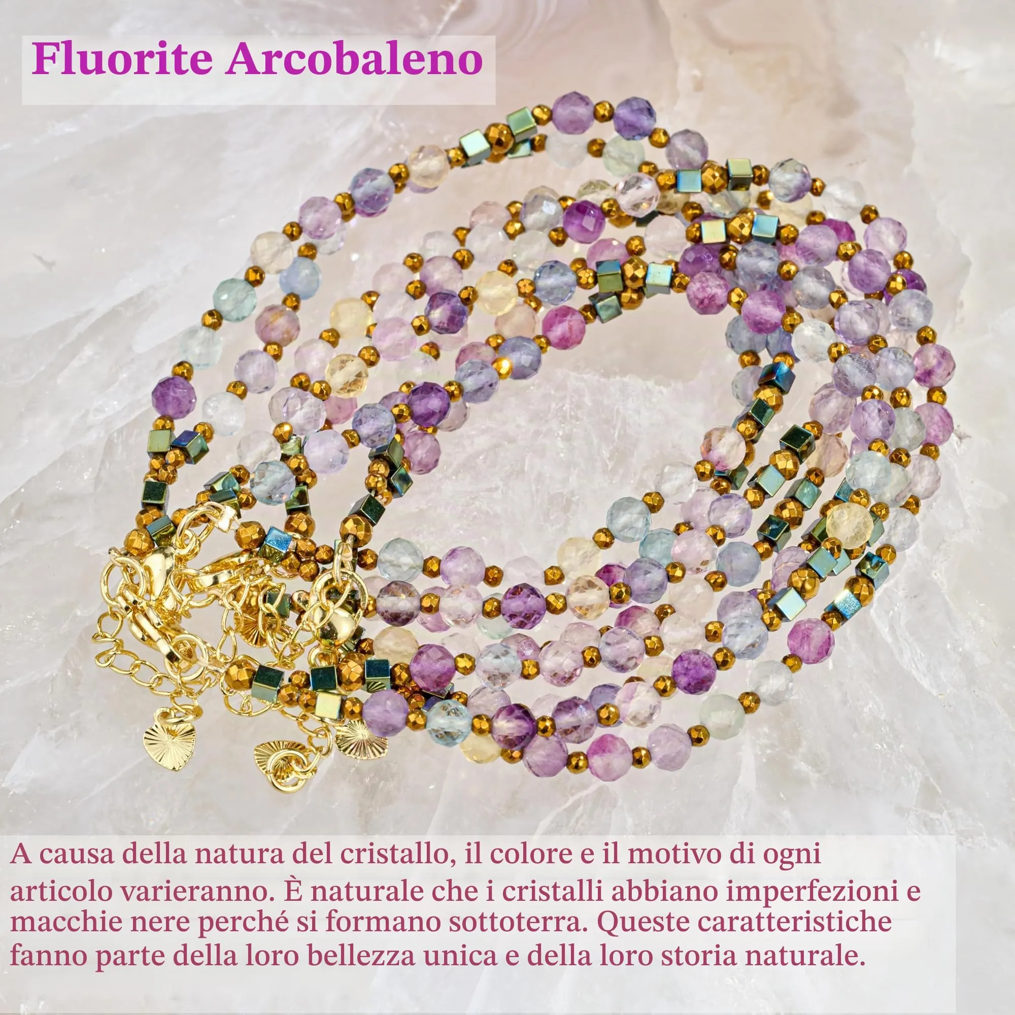 Farfume Bracciale Donna Chakra 4 mm Perline Bracciali, Cristalli Pietre Naturali Gioielli Regalo per le Donne (Fluorite arcobaleno) - immagine 7