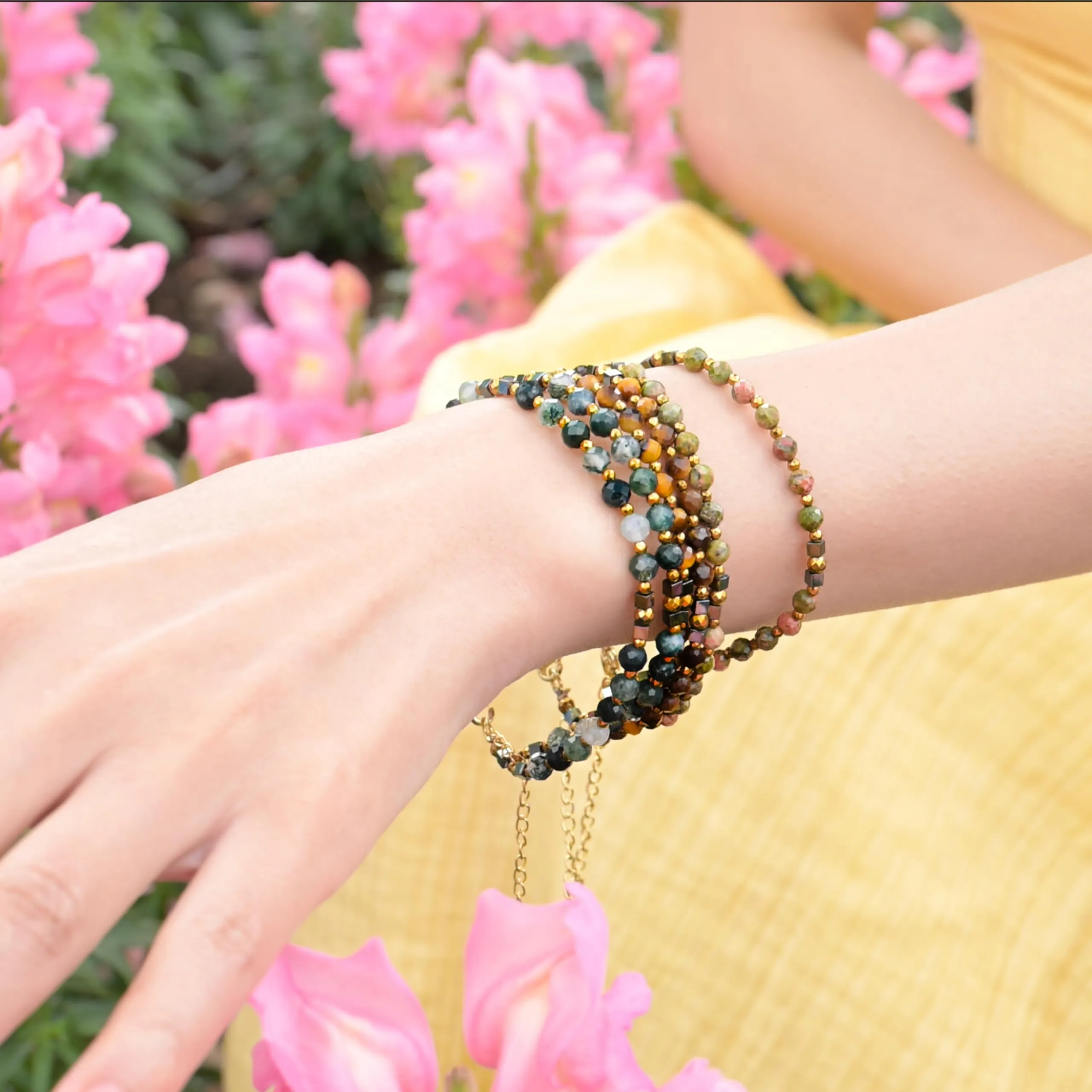 Farfume Bracciale Donna Chakra 4 mm Perline Bracciali, Cristalli Pietre Naturali Gioielli Regalo per le Donne (Agata muschiata) - immagine 2