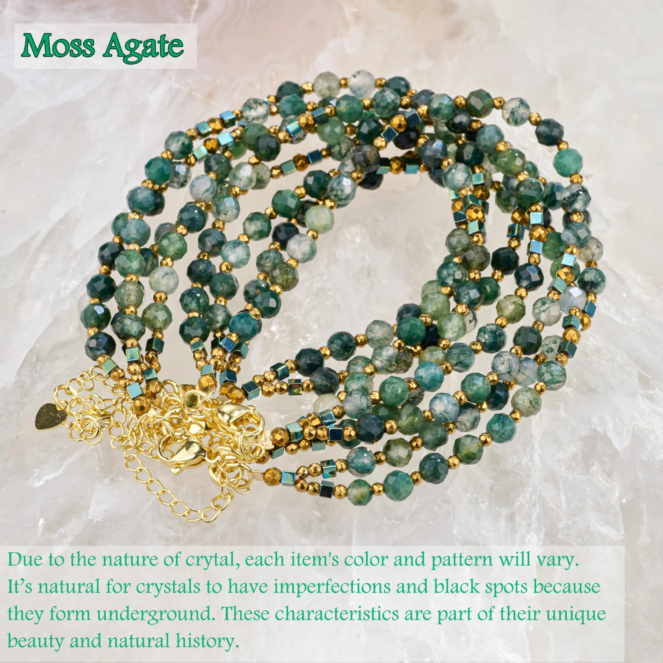 Farfume Bracciale Donna Chakra 4 mm Perline Bracciali, Cristalli Pietre Naturali Gioielli Regalo per le Donne (Agata muschiata) - immagine 4