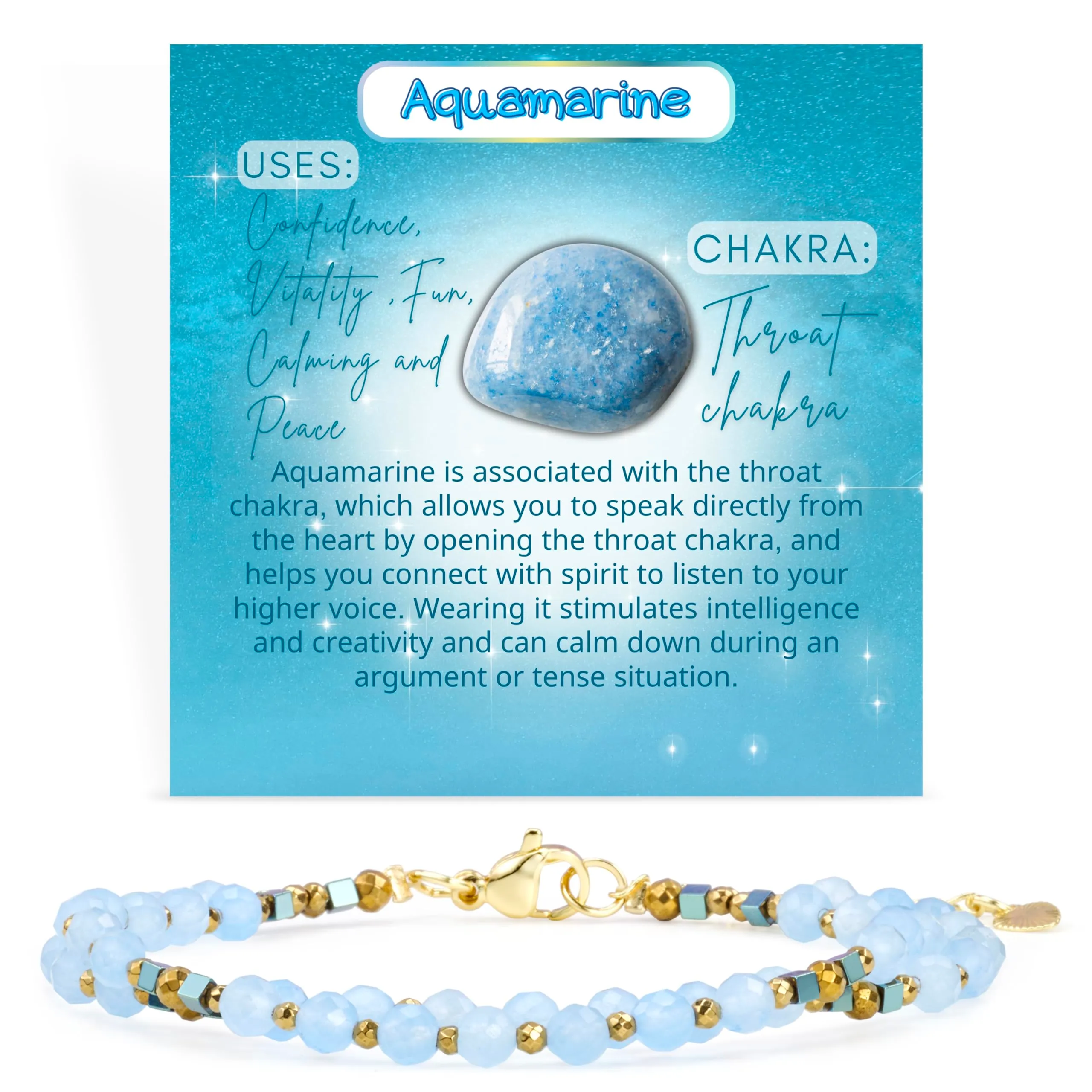 Farfume Bracciale Donna Chakra 4 mm Perline Bracciali, Cristalli Pietre Naturali Gioielli Regalo per le Donne (Acquamarina) - immagine 1