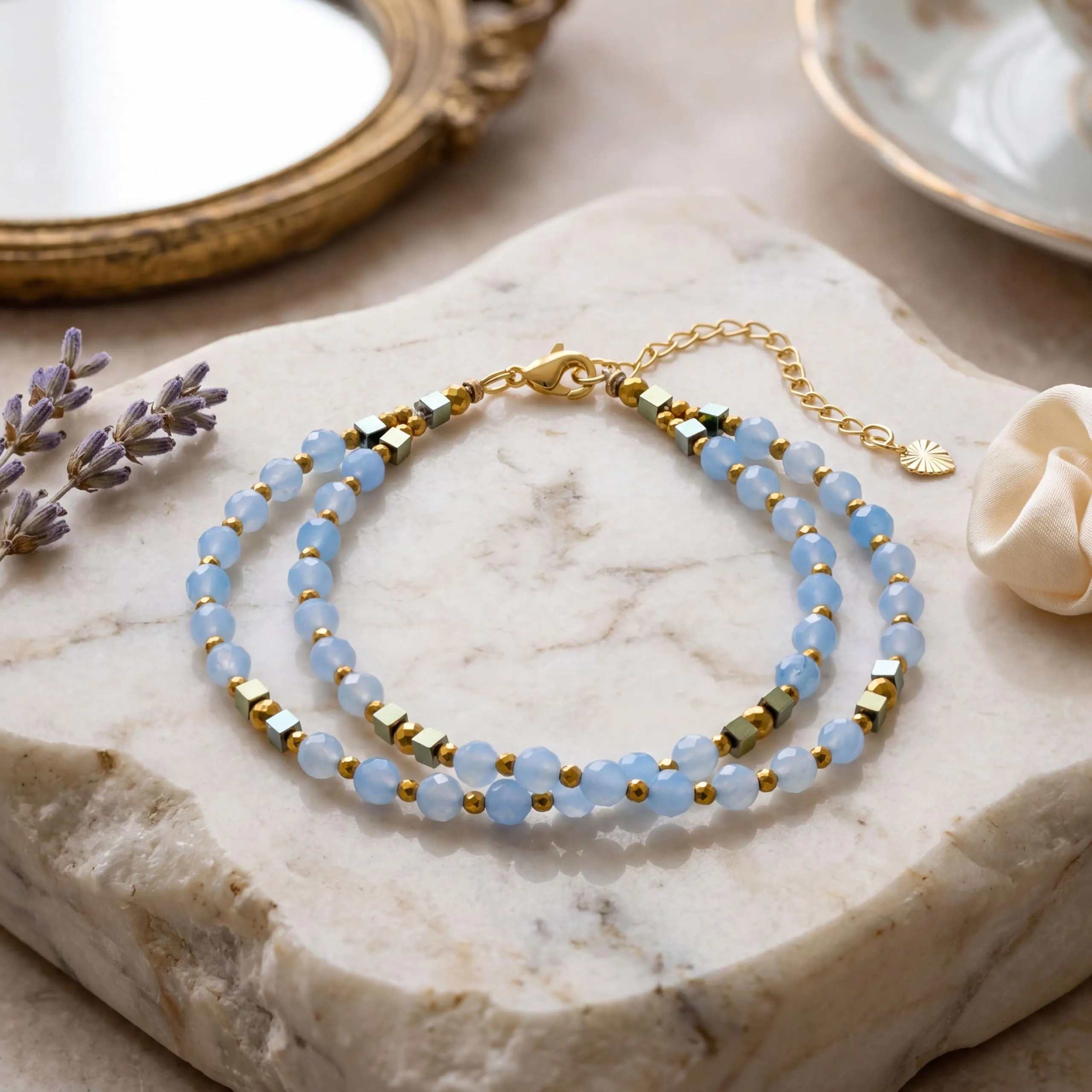 Farfume Bracciale Donna Chakra 4 mm Perline Bracciali, Cristalli Pietre Naturali Gioielli Regalo per le Donne (Acquamarina) - immagine 5