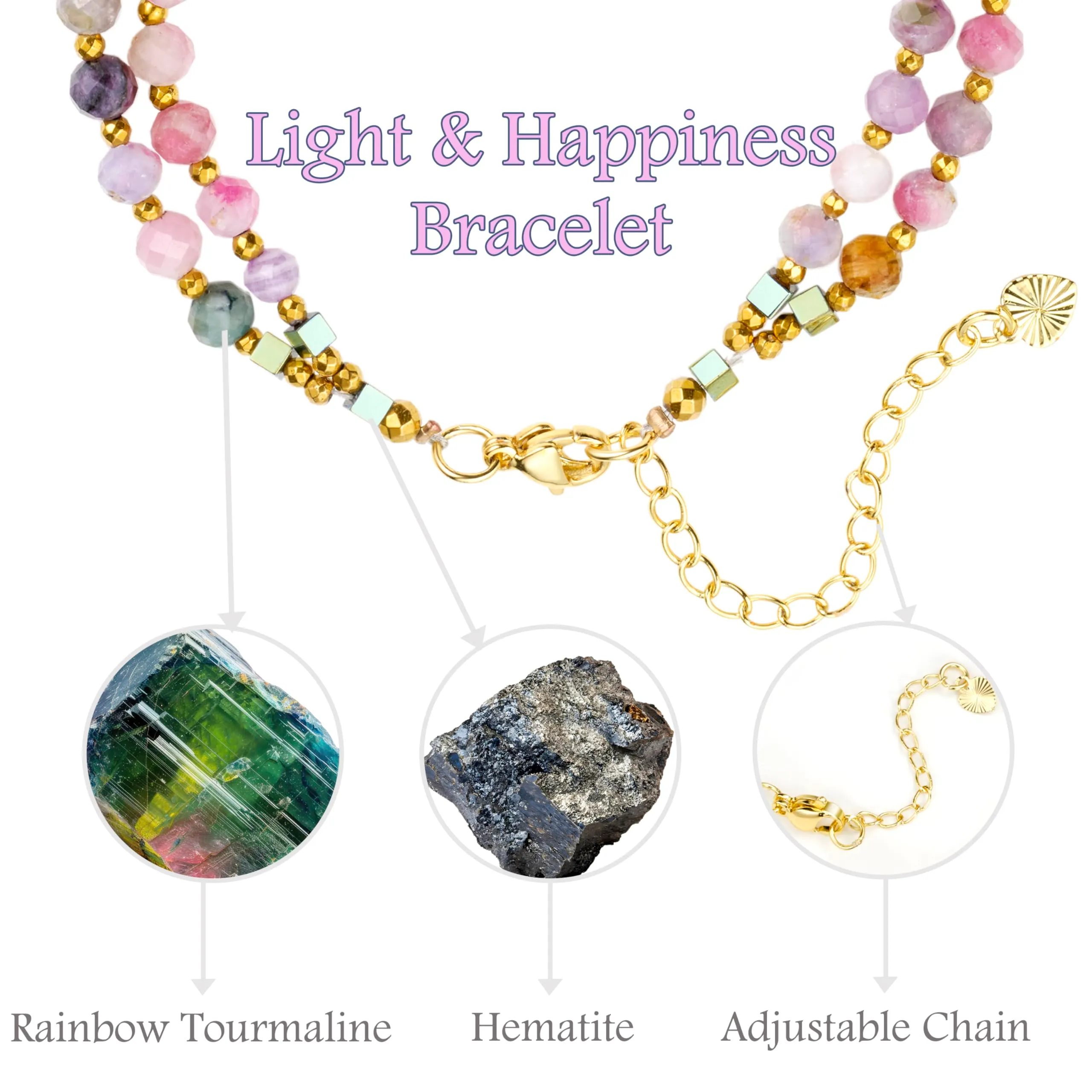 Farfume Bracciale Donna Chakra 4 mm Perline Bracciali, Cristalli Pietre Naturali Gioielli Regalo per le Donne (Tormalina arcobaleno) - immagine 2