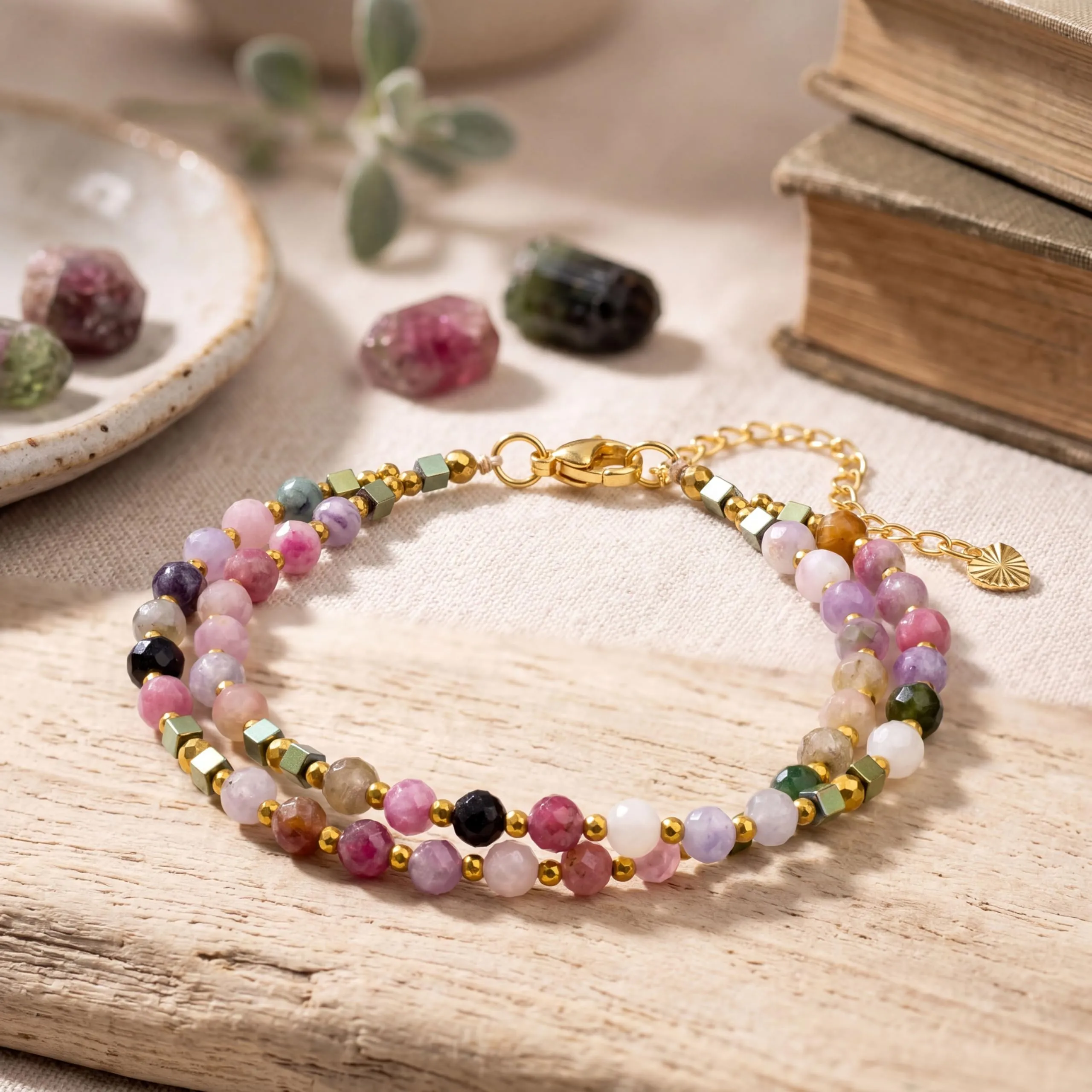 Farfume Bracciale Donna Chakra 4 mm Perline Bracciali, Cristalli Pietre Naturali Gioielli Regalo per le Donne (Tormalina arcobaleno) - immagine 3