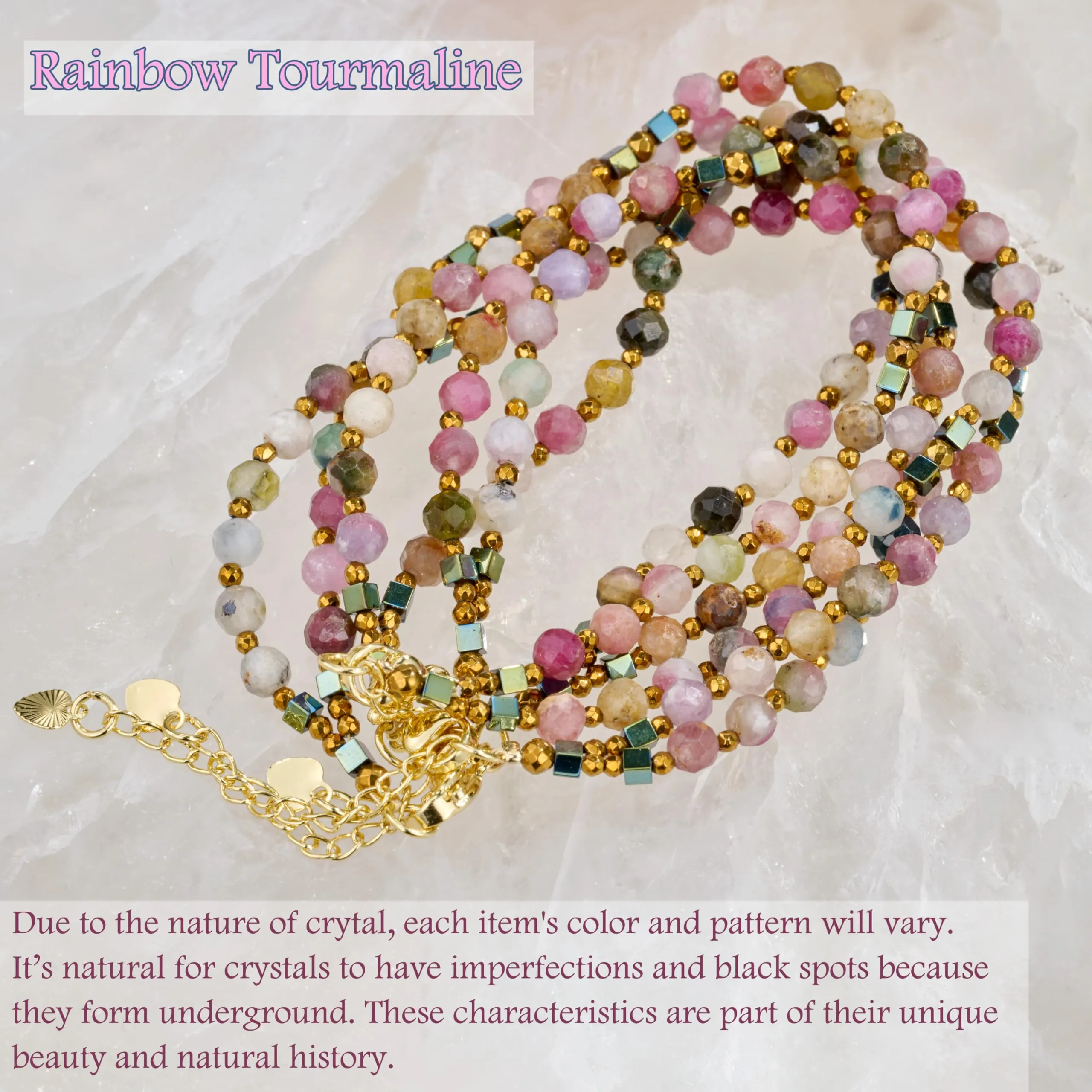 Farfume Bracciale Donna Chakra 4 mm Perline Bracciali, Cristalli Pietre Naturali Gioielli Regalo per le Donne (Tormalina arcobaleno) - immagine 6