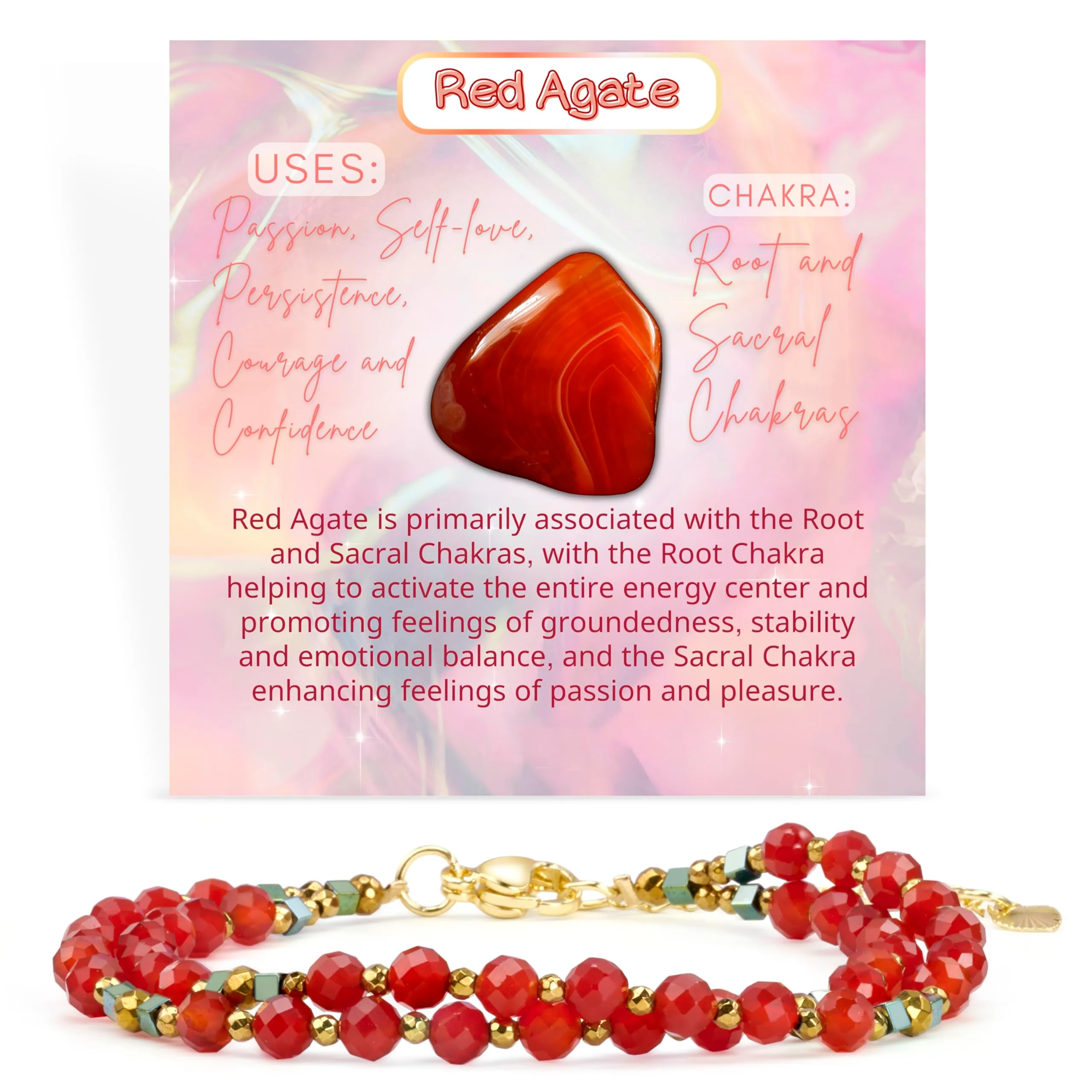 Farfume Bracciale Donna Chakra 4 mm Perline Bracciali, Cristalli Pietre Naturali Gioielli Regalo per le Donne (Agata rossa) - immagine 1