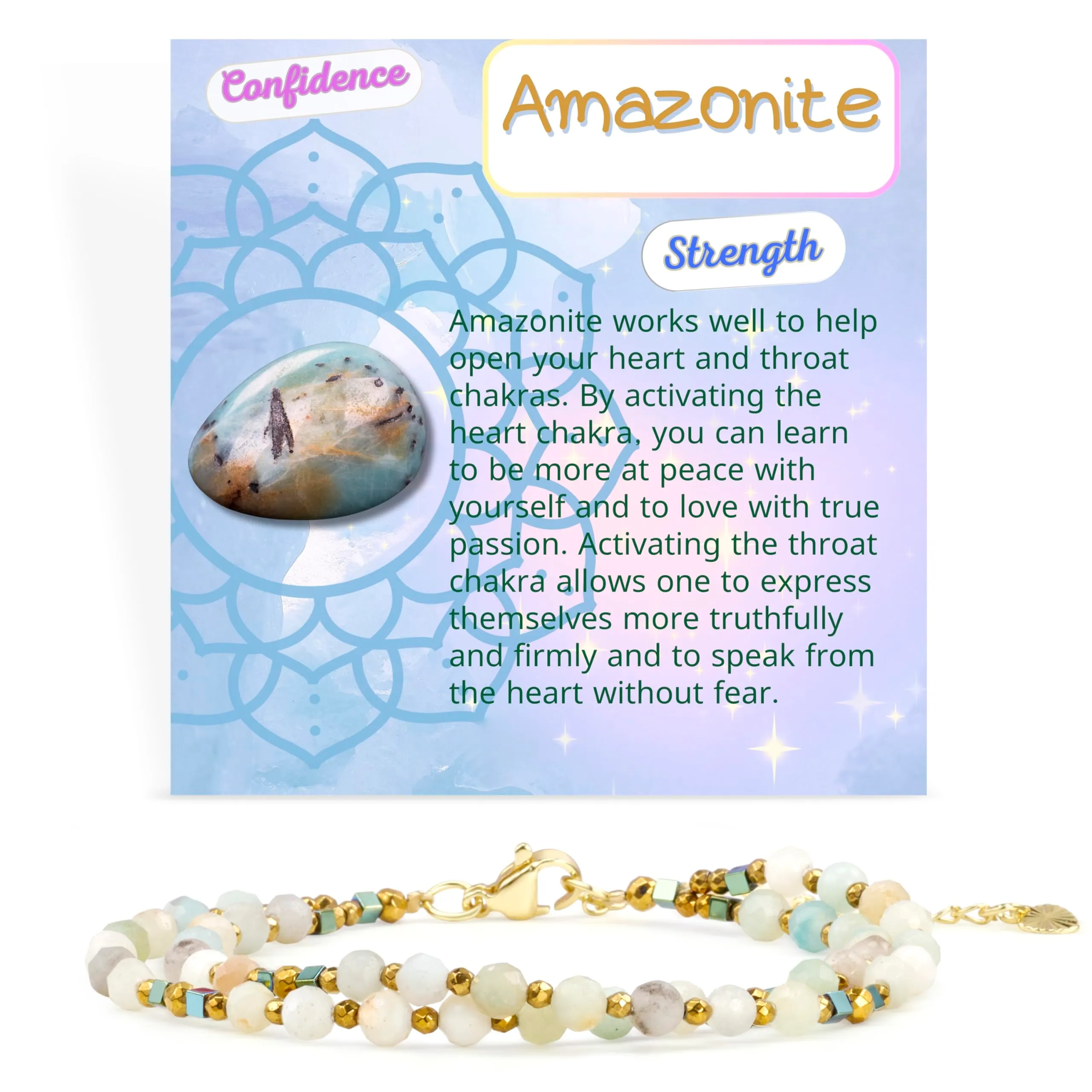 Farfume Bracciale Donna Chakra 4 mm Perline Bracciali, Cristalli Pietre Naturali Gioielli Regalo per le Donne (Amazzonite) - immagine 1
