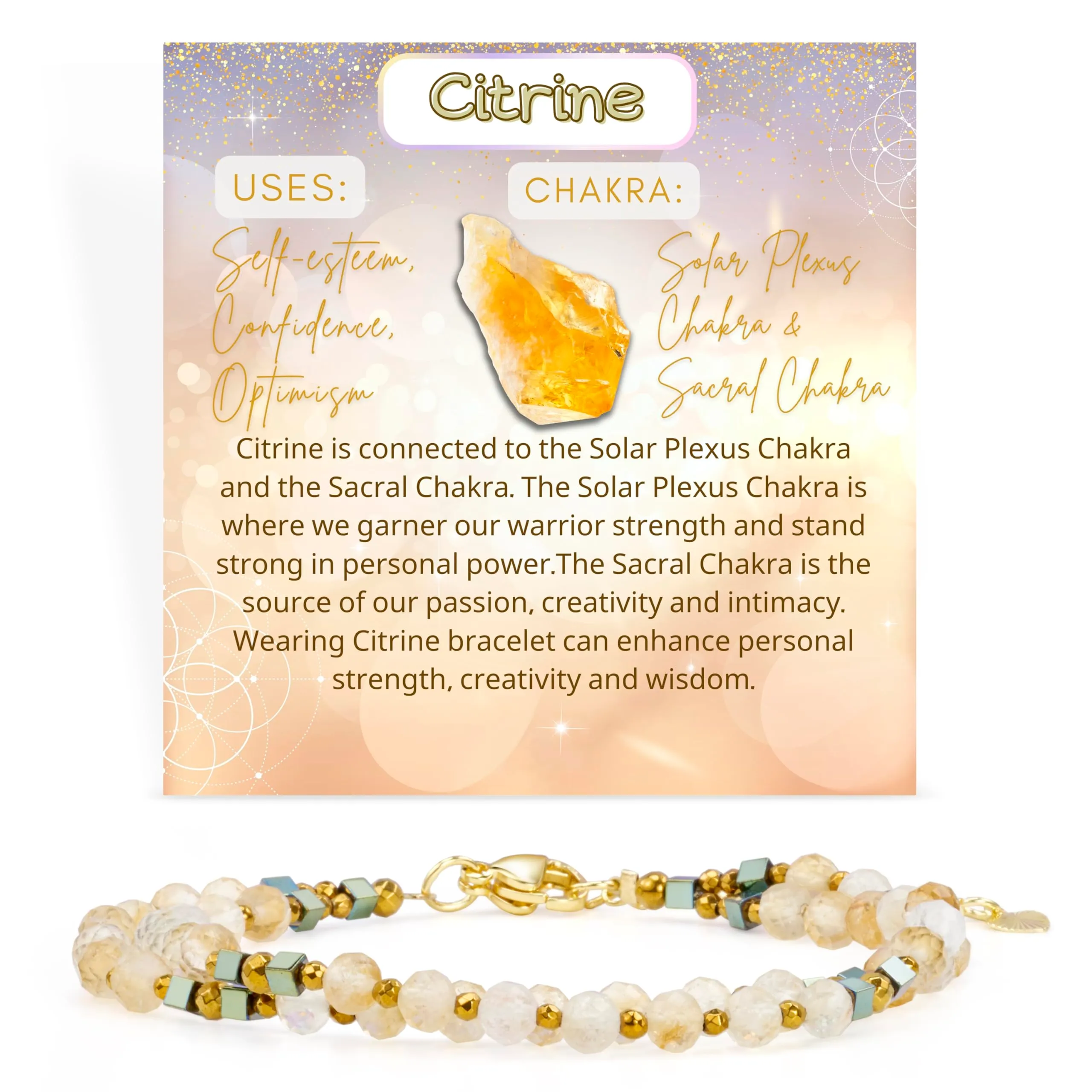 Farfume Bracciale Donna Chakra 4 mm Perline Bracciali, Cristalli Pietre Naturali Gioielli Regalo per le Donne (Citrino) - immagine 1