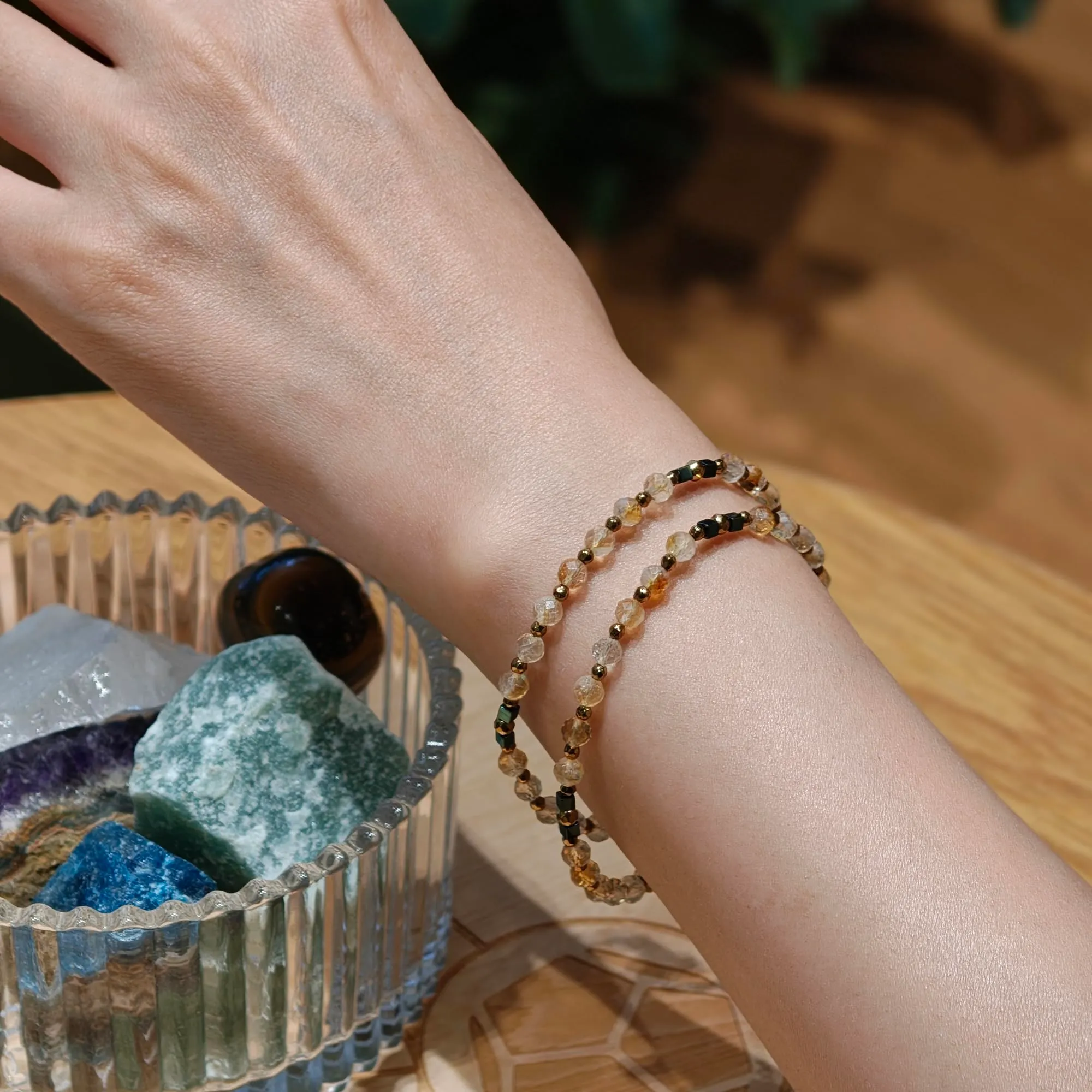 Farfume Bracciale Donna Chakra 4 mm Perline Bracciali, Cristalli Pietre Naturali Gioielli Regalo per le Donne (Citrino) - immagine 3