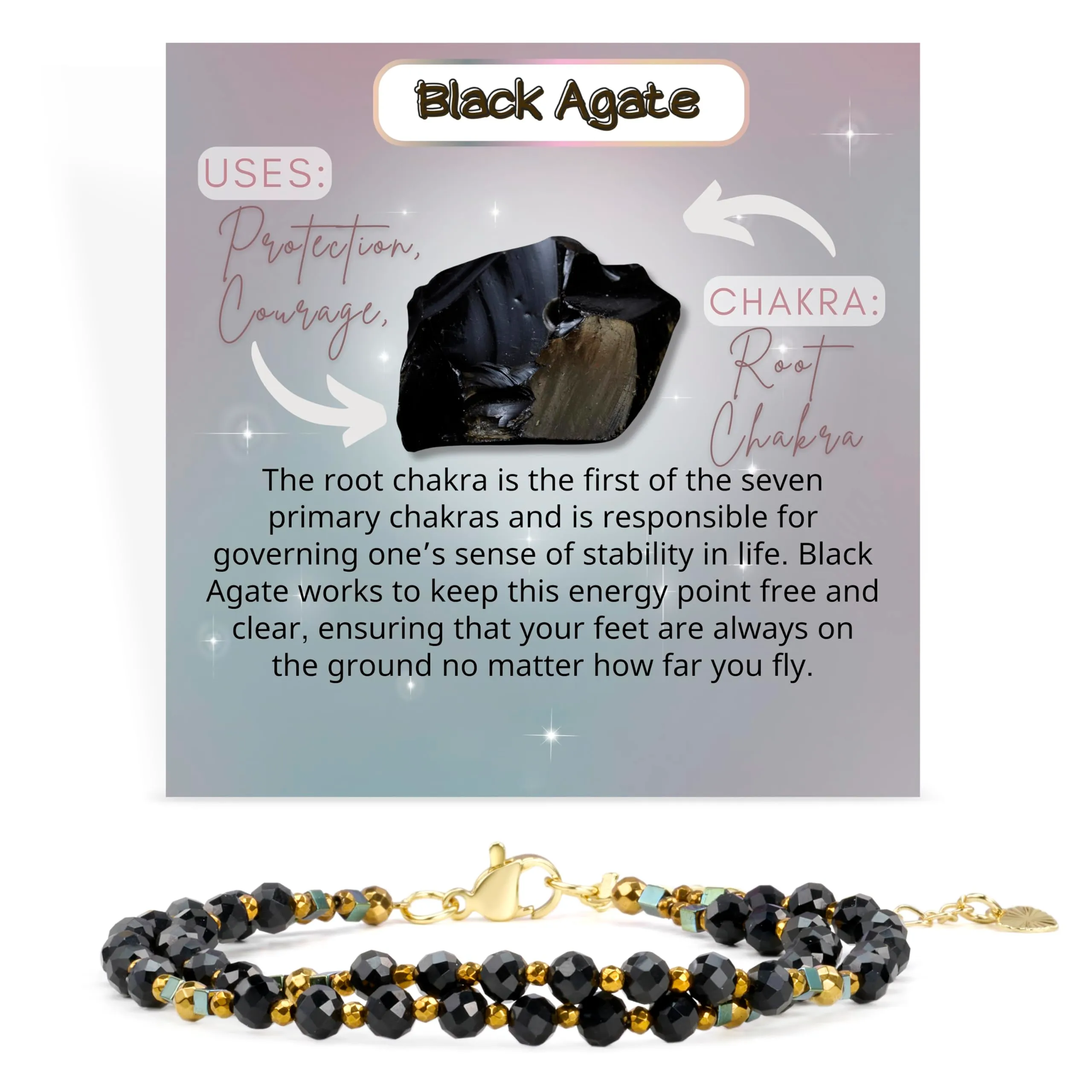 Farfume Bracciale Donna Chakra 4 mm Perline Bracciali, Cristalli Pietre Naturali Gioielli Regalo per le Donne (Agata nera) - immagine 1