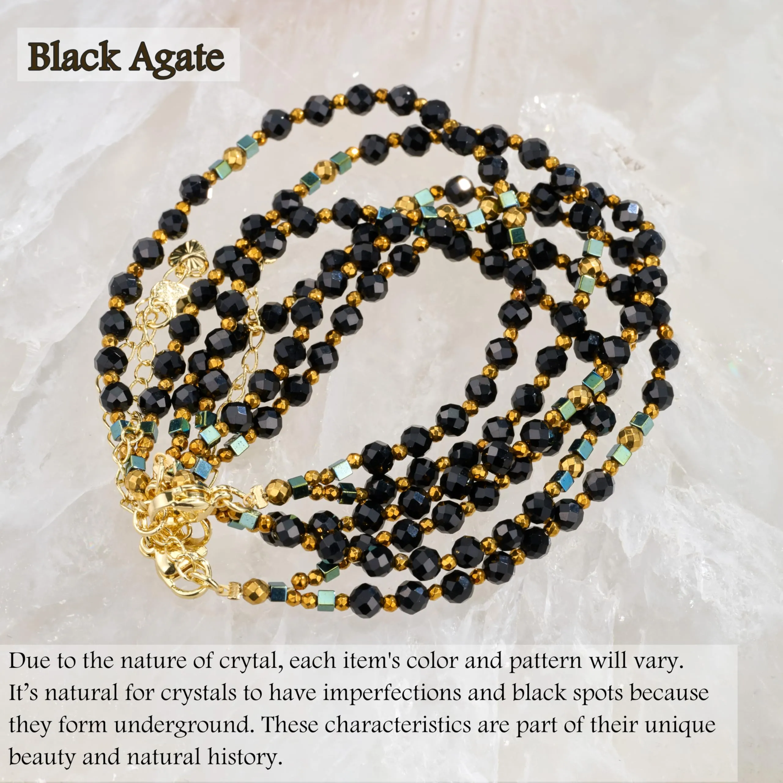 Farfume Bracciale Donna Chakra 4 mm Perline Bracciali, Cristalli Pietre Naturali Gioielli Regalo per le Donne (Agata nera) - immagine 3