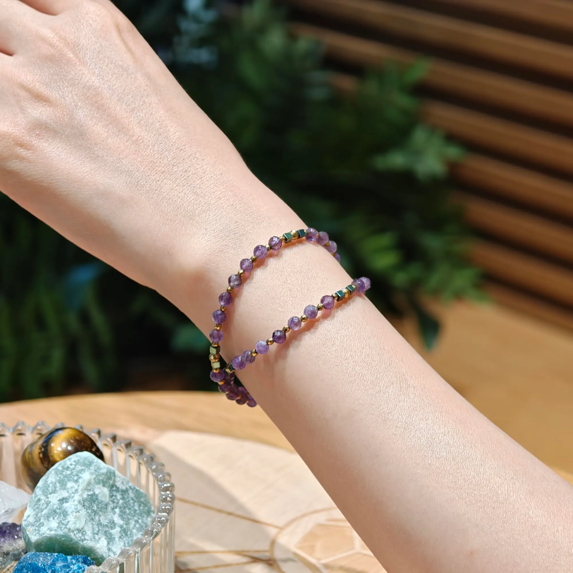 Farfume Bracciale Donna Chakra 4 mm Perline Bracciali, Cristalli Pietre Naturali Gioielli Regalo per le Donne (Ametista a dente di cane) - immagine 3