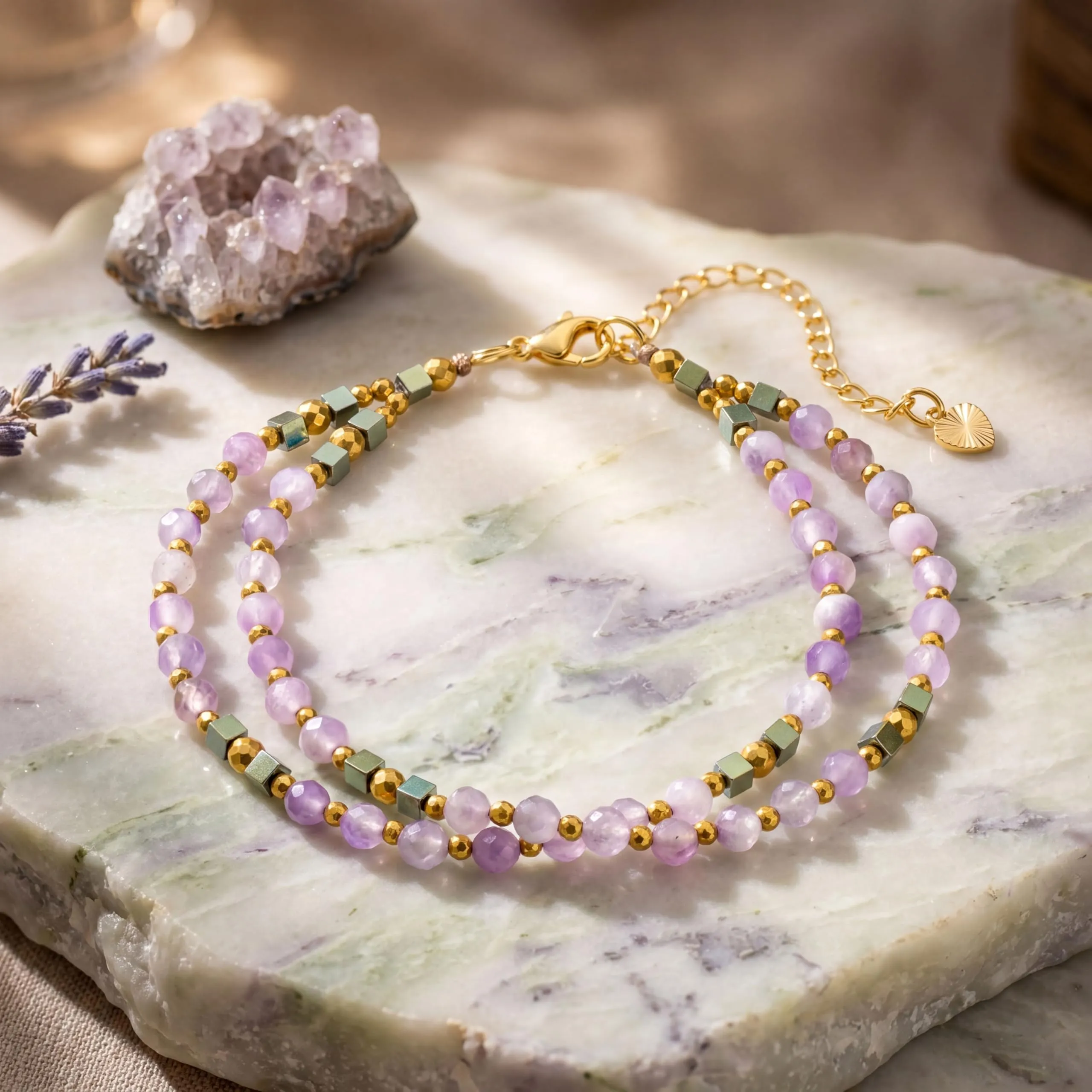 Farfume Bracciale Donna Chakra 4 mm Perline Bracciali, Cristalli Pietre Naturali Gioielli Regalo per le Donne (Ametista a dente di cane) - immagine 6