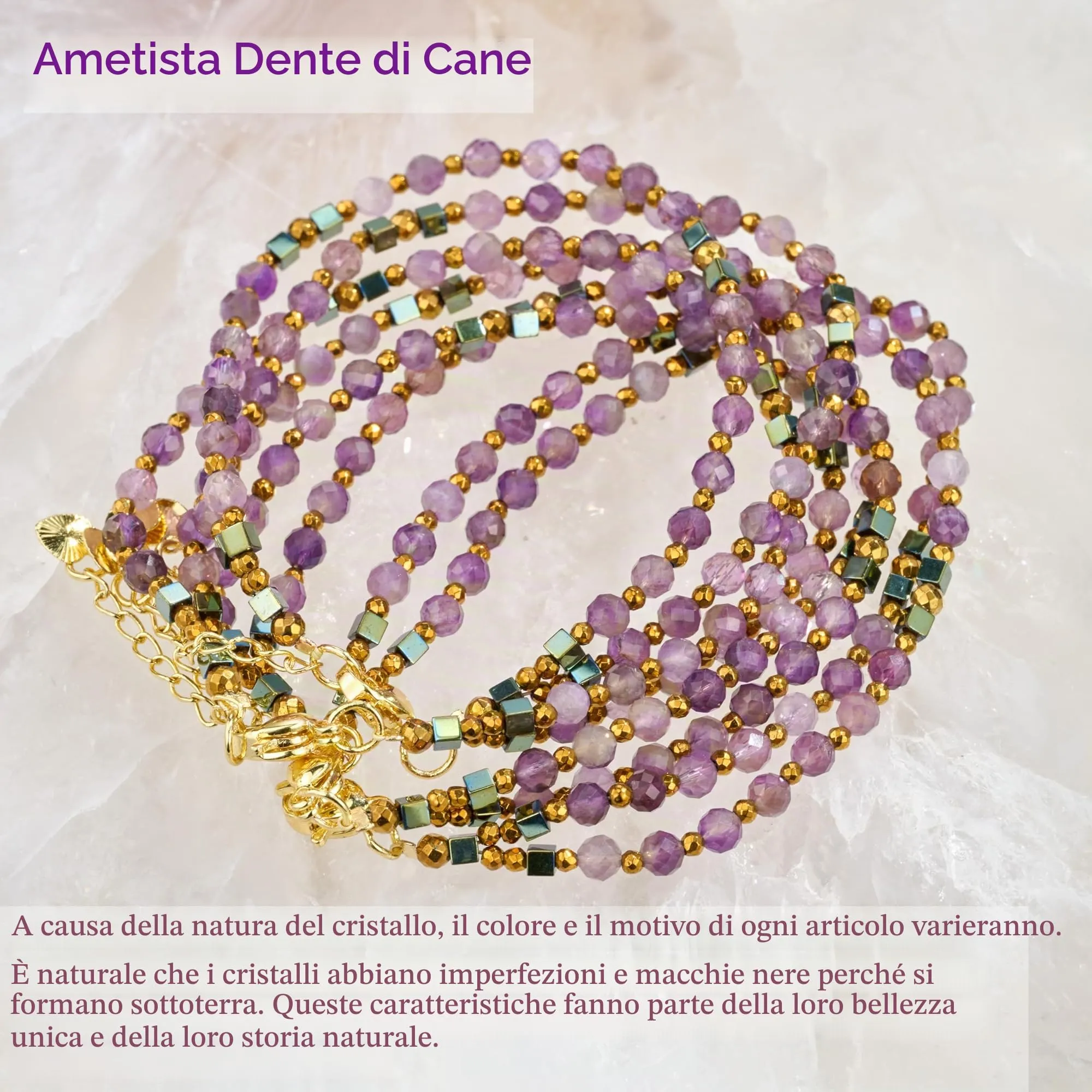 Farfume Bracciale Donna Chakra 4 mm Perline Bracciali, Cristalli Pietre Naturali Gioielli Regalo per le Donne (Ametista a dente di cane) - immagine 7
