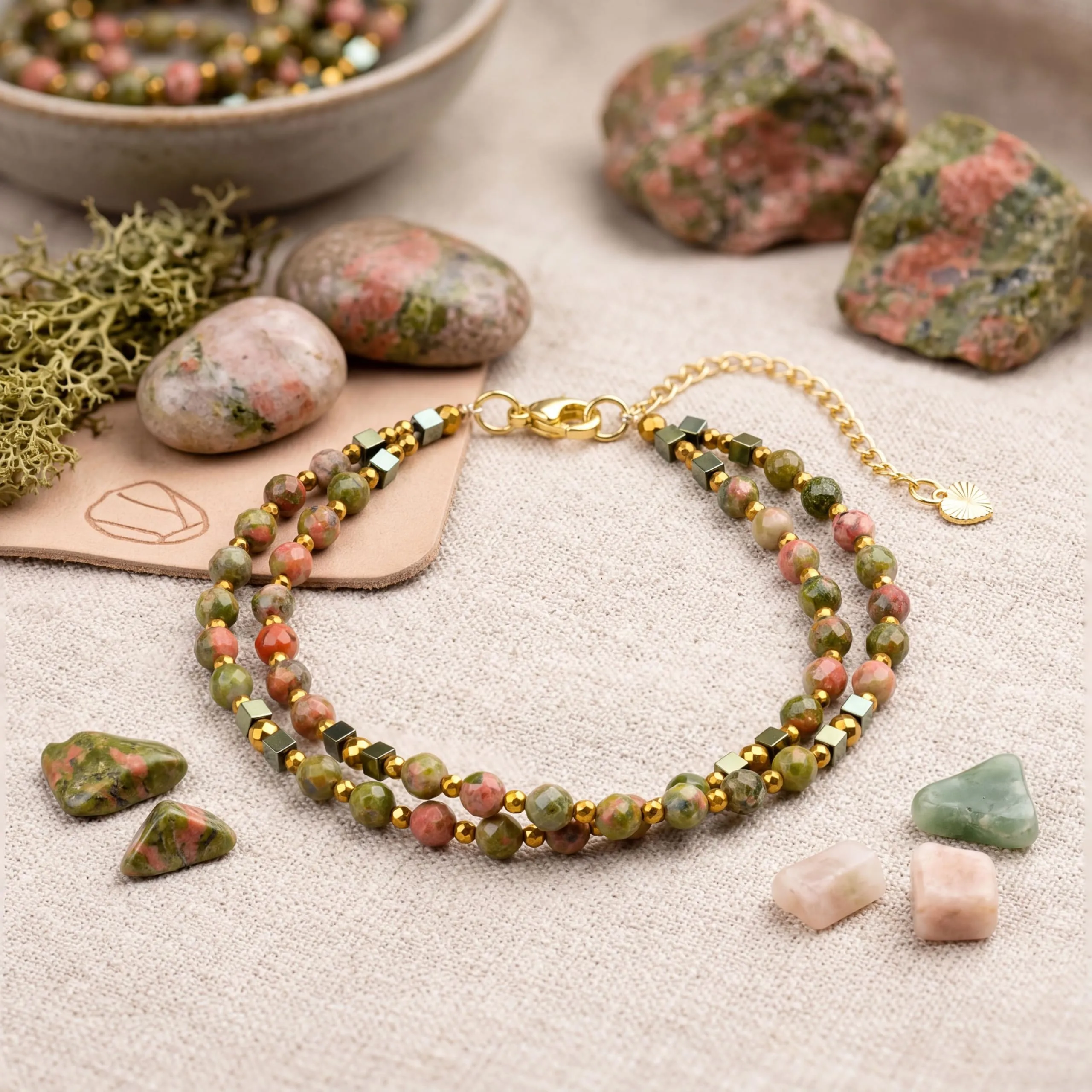 Farfume Bracciale Donna Chakra 4 mm Perline Bracciali, Cristalli Pietre Naturali Gioielli Regalo per le Donne (Unakite) - immagine 2