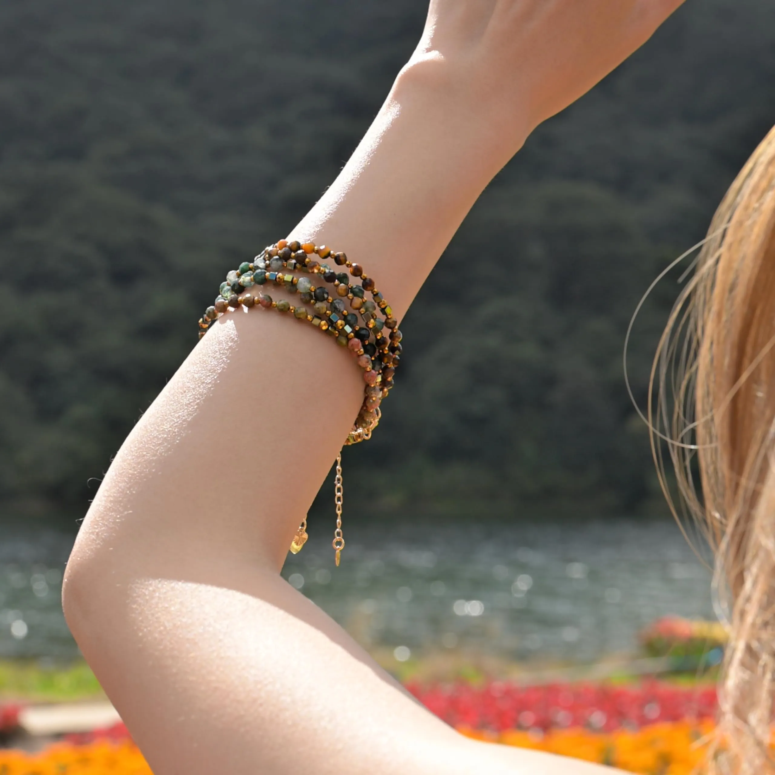 Farfume Bracciale Donna Chakra 4 mm Perline Bracciali, Cristalli Pietre Naturali Gioielli Regalo per le Donne (Unakite) - immagine 3
