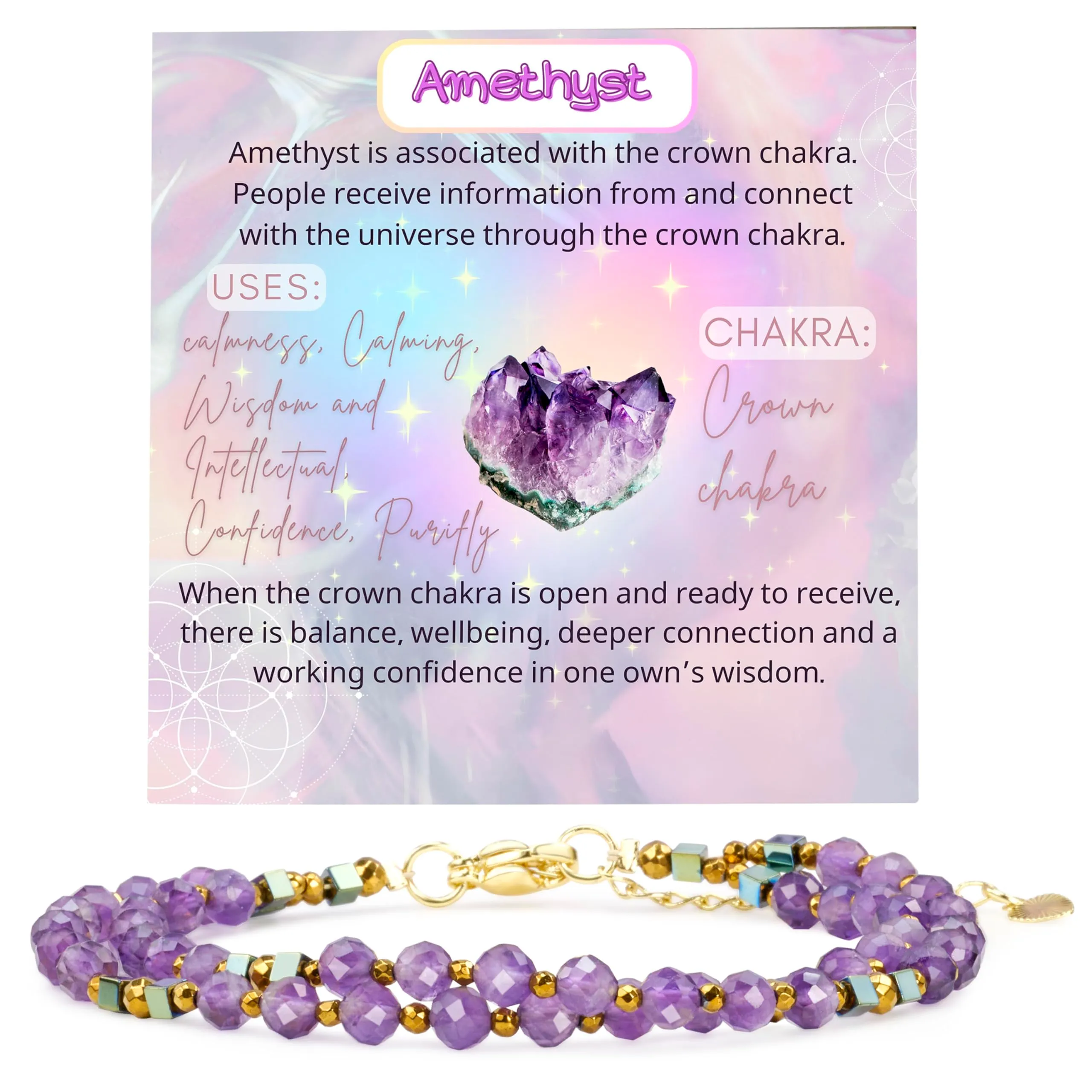 Farfume Bracciale Donna Chakra 4 mm Perline Bracciali, Cristalli Pietre Naturali Gioielli Regalo per le Donne (Ametista) - immagine 1