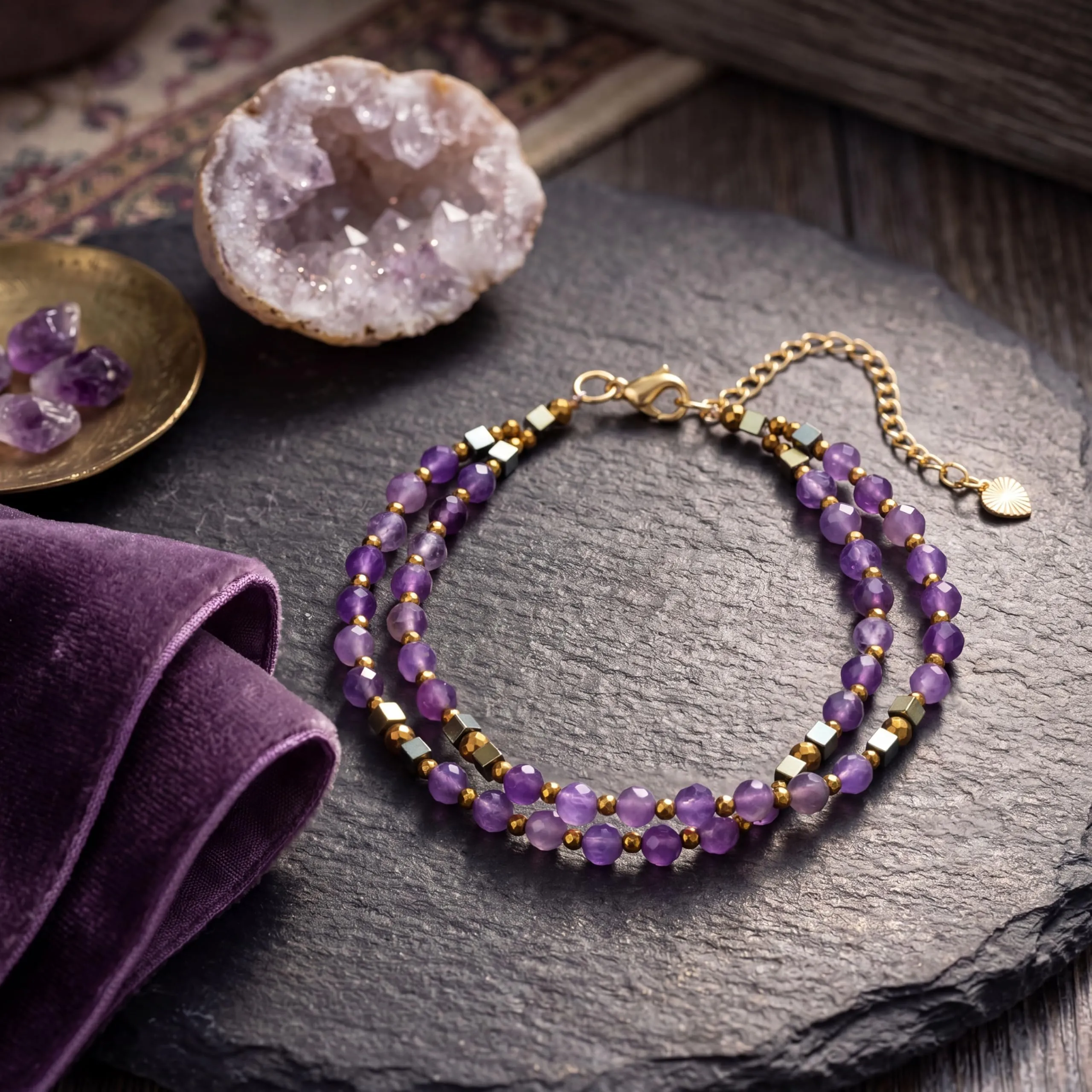 Farfume Bracciale Donna Chakra 4 mm Perline Bracciali, Cristalli Pietre Naturali Gioielli Regalo per le Donne (Ametista) - immagine 4