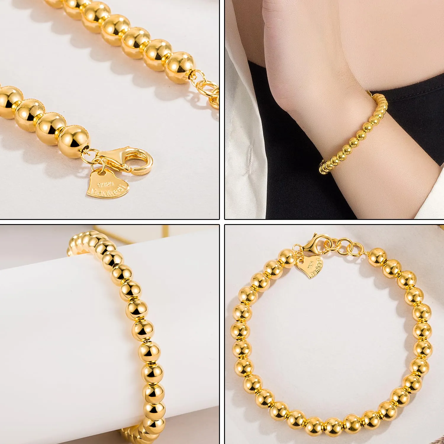 Dankadi Bracciale di Perle per Donna in Argento 925 Larghezza 4MM 6MM Senza e Con Ciondolo a Cuore, Lunghezza 13-21CM Doré Oro Rosa Regalo Festa della Mamma Uomo, 17CM, Argento - immagine 8