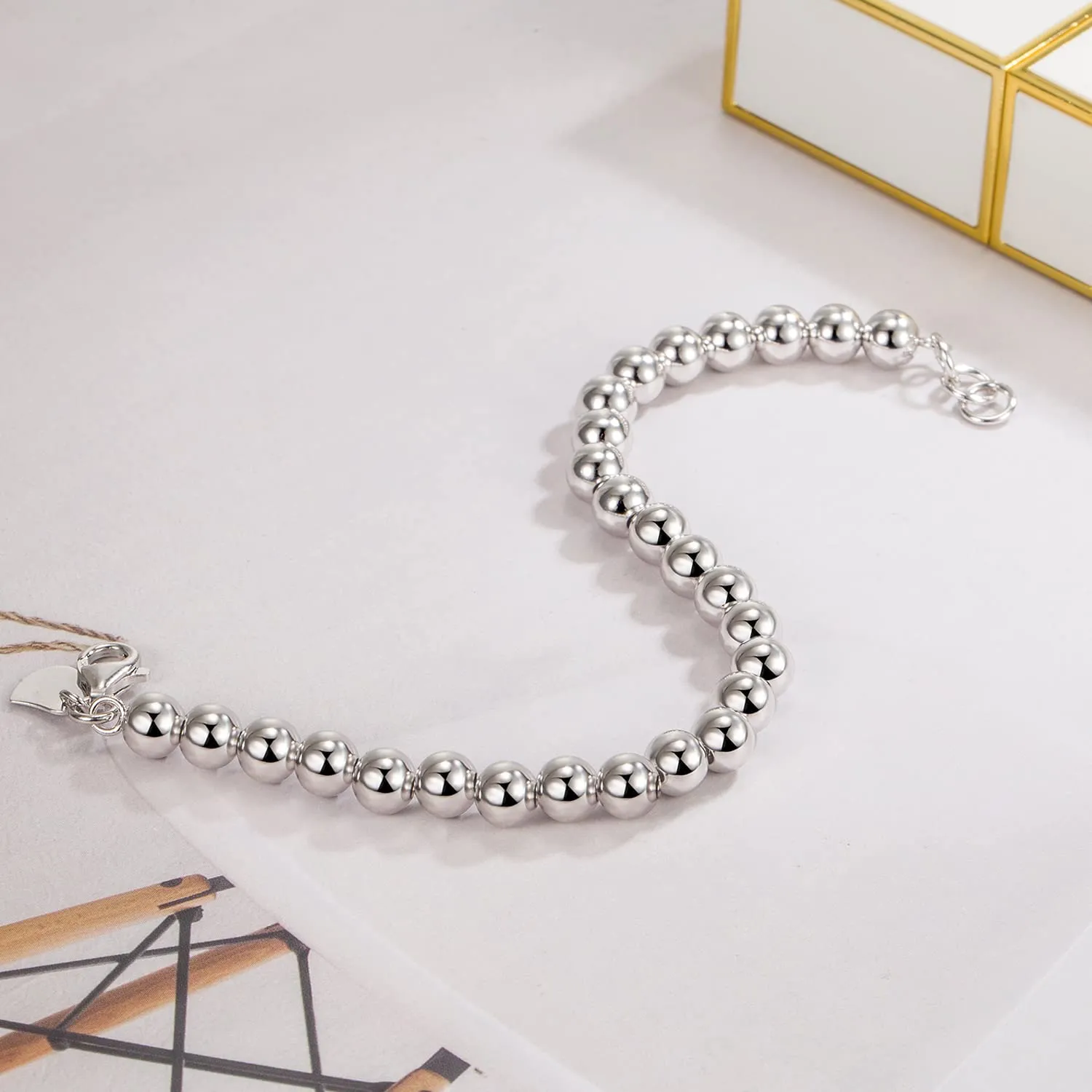 Dankadi Bracciale di Perle da Donna in Argento 925, Larghezza 4MM 6MM Senza e Con Ciondolo a Cuore, Lunghezza 13-21CM Doré Oro Rosa, Regalo Festa Mamma Figlia Uomo, 15CM, Argento - immagine 9