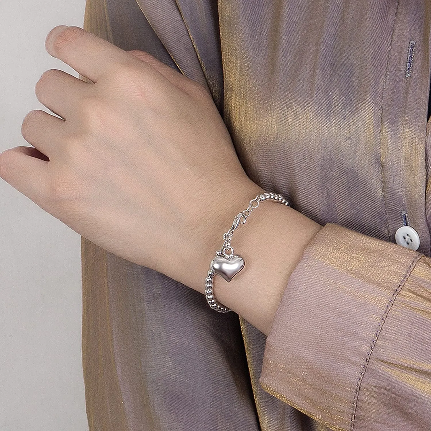 Dankadi Bracciale di Perle per Donna in Argento 925 Larghezza 4MM 6MM Senza e Con Ciondolo a Cuore, Lunghezza 13-21CM Doré Oro Rosa Regalo Festa della Mamma Uomo, 20CM, Argento - immagine 3