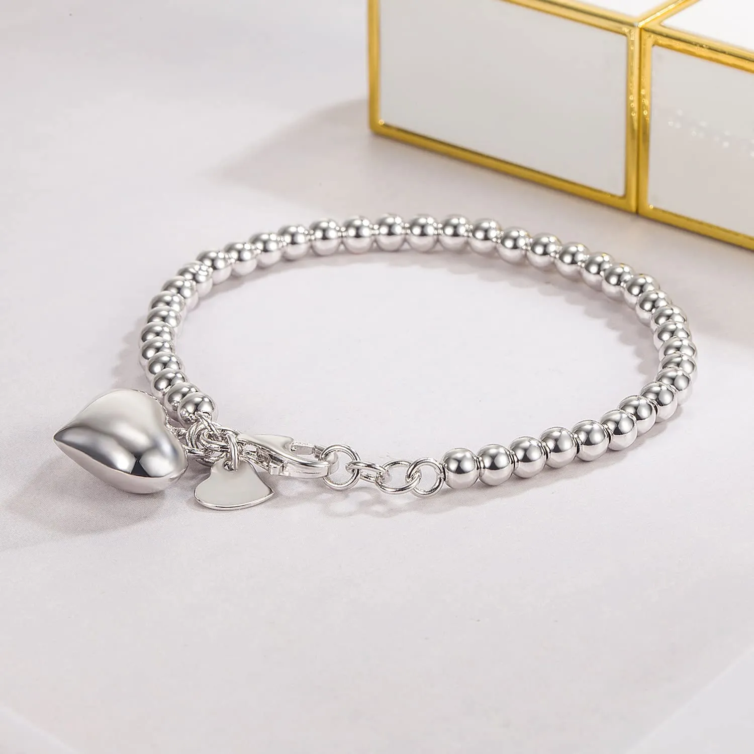 Dankadi Bracciale di Perle per Donna in Argento 925 Larghezza 4MM 6MM Senza e Con Ciondolo a Cuore, Lunghezza 13-21CM Doré Oro Rosa Regalo Festa della Mamma Uomo, 20CM, Argento - immagine 4
