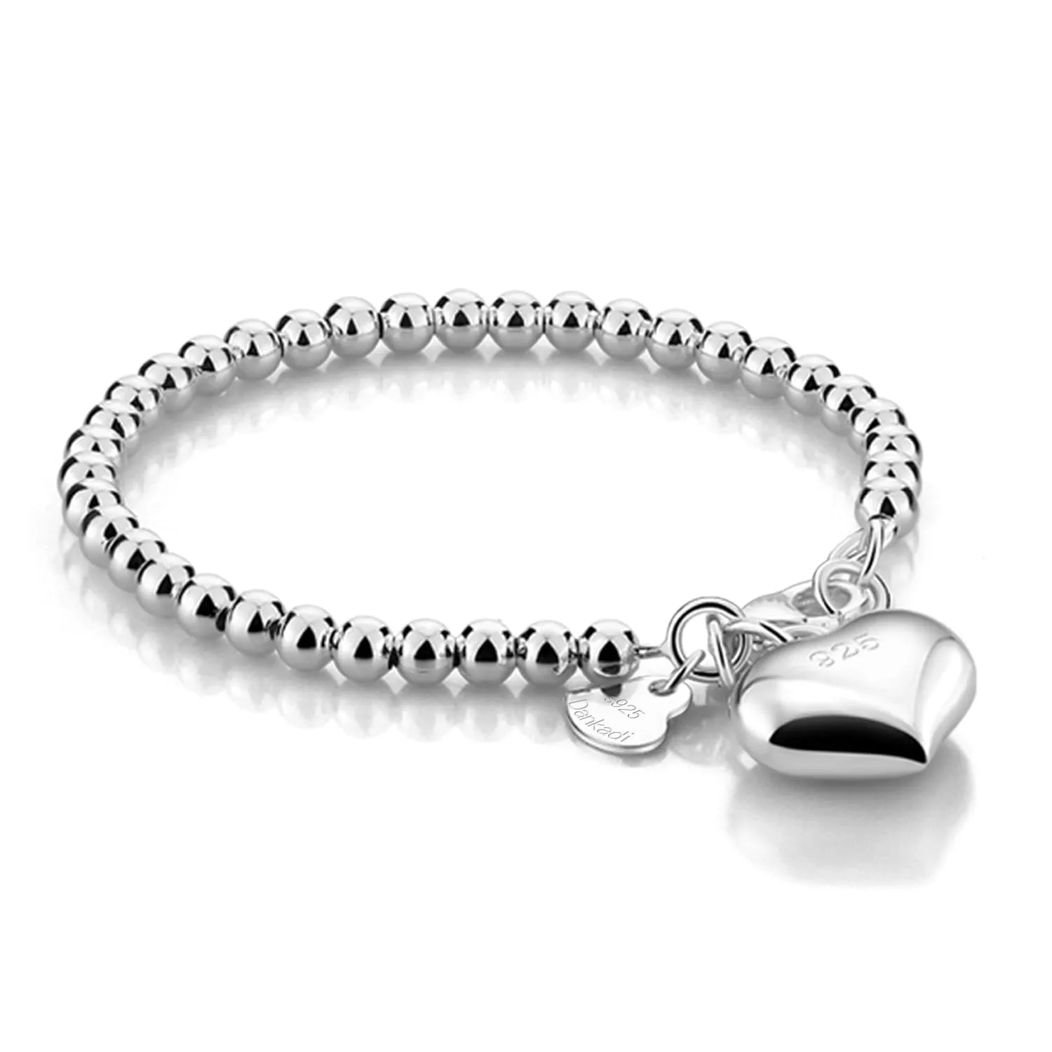 Dankadi Bracciale di Perle per Donna in Argento 925 Larghezza 4MM 6MM Senza e Con Ciondolo a Cuore, Lunghezza 13-21CM Doré Oro Rosa Regalo Festa della Mamma Uomo, 19CM, Argento - immagine 1