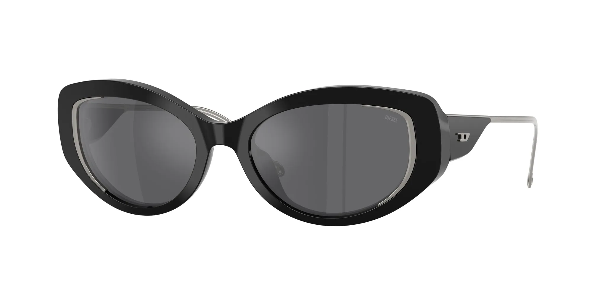 DIESEL DL2001MU 701/6G Occhiali da sole Acetato Nero Grigio Rotonda Specchiate - immagine 1