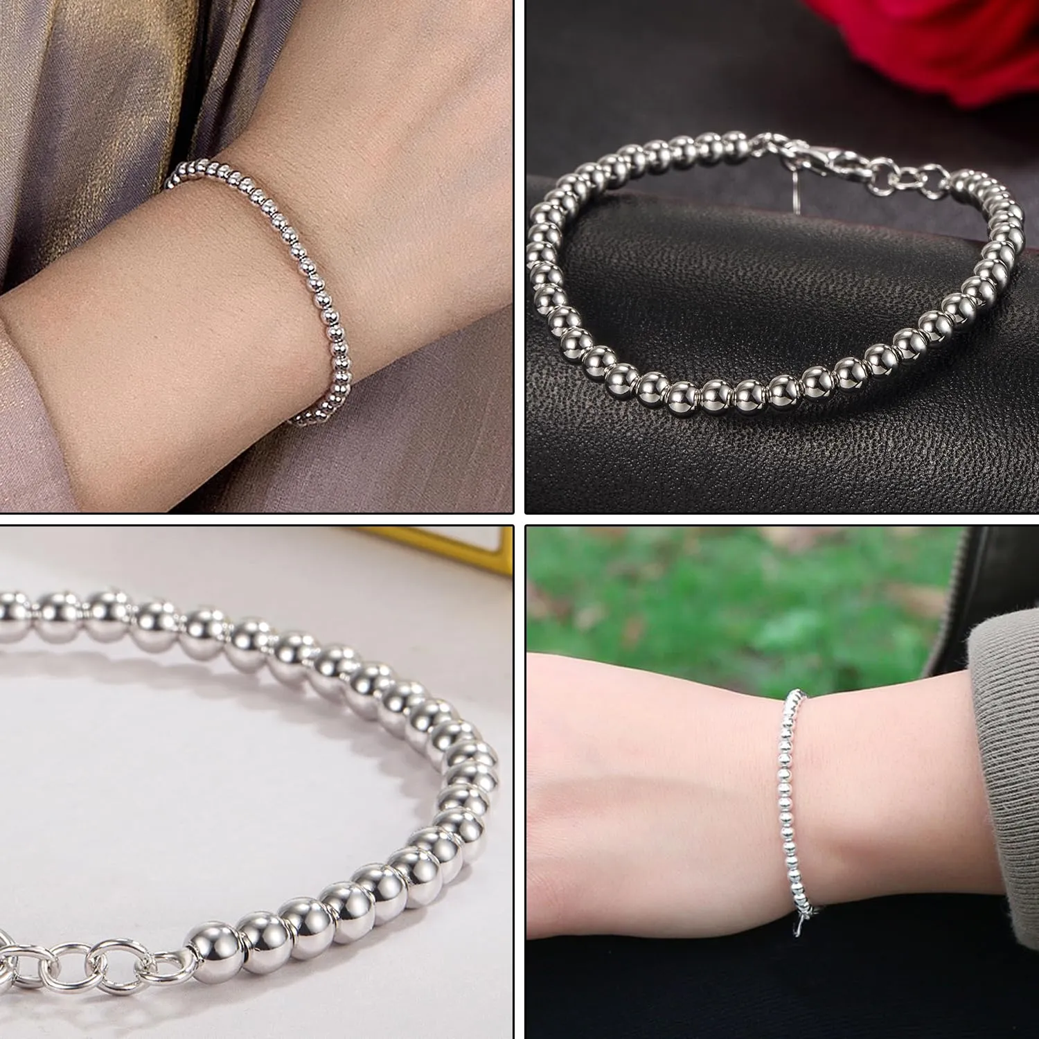 Dankadi Bracciale di Perle per Donna in Argento 925 Larghezza 4MM 6MM Senza e Con Ciondolo Cuore, Lungo 13-21CM Dorato Oro Rosa Regalo Festa Mamma Figlia Uomo, 16CM, Argento - immagine 9