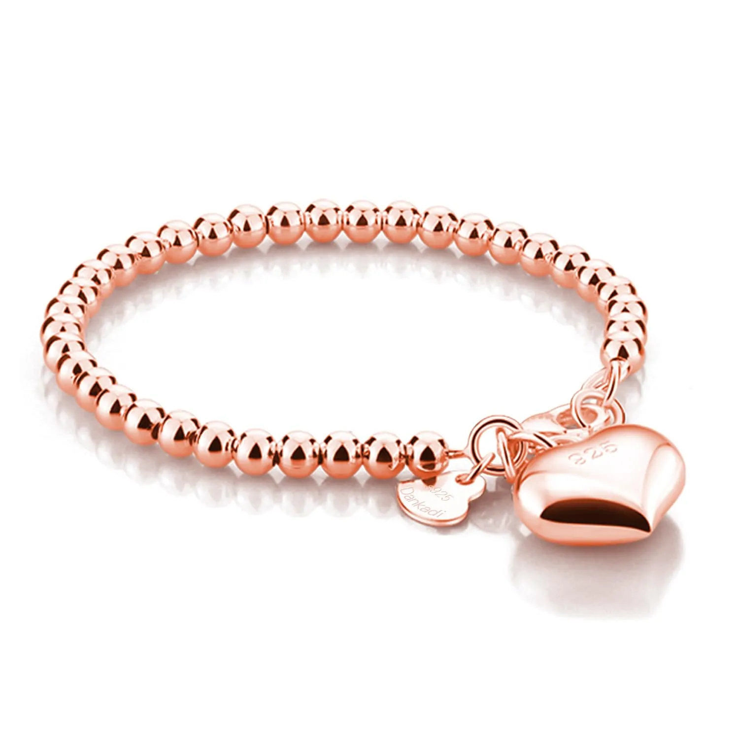 Dankadi Bracciale di Perle per Donna in Argento 925 Larghezza 4MM 6MM Senza e Con Ciondolo a Cuore, Lunghezza 13-21CM Doré Oro Rosa Regalo Festa della Mamma Uomo, 13CM, Argento - immagine 1