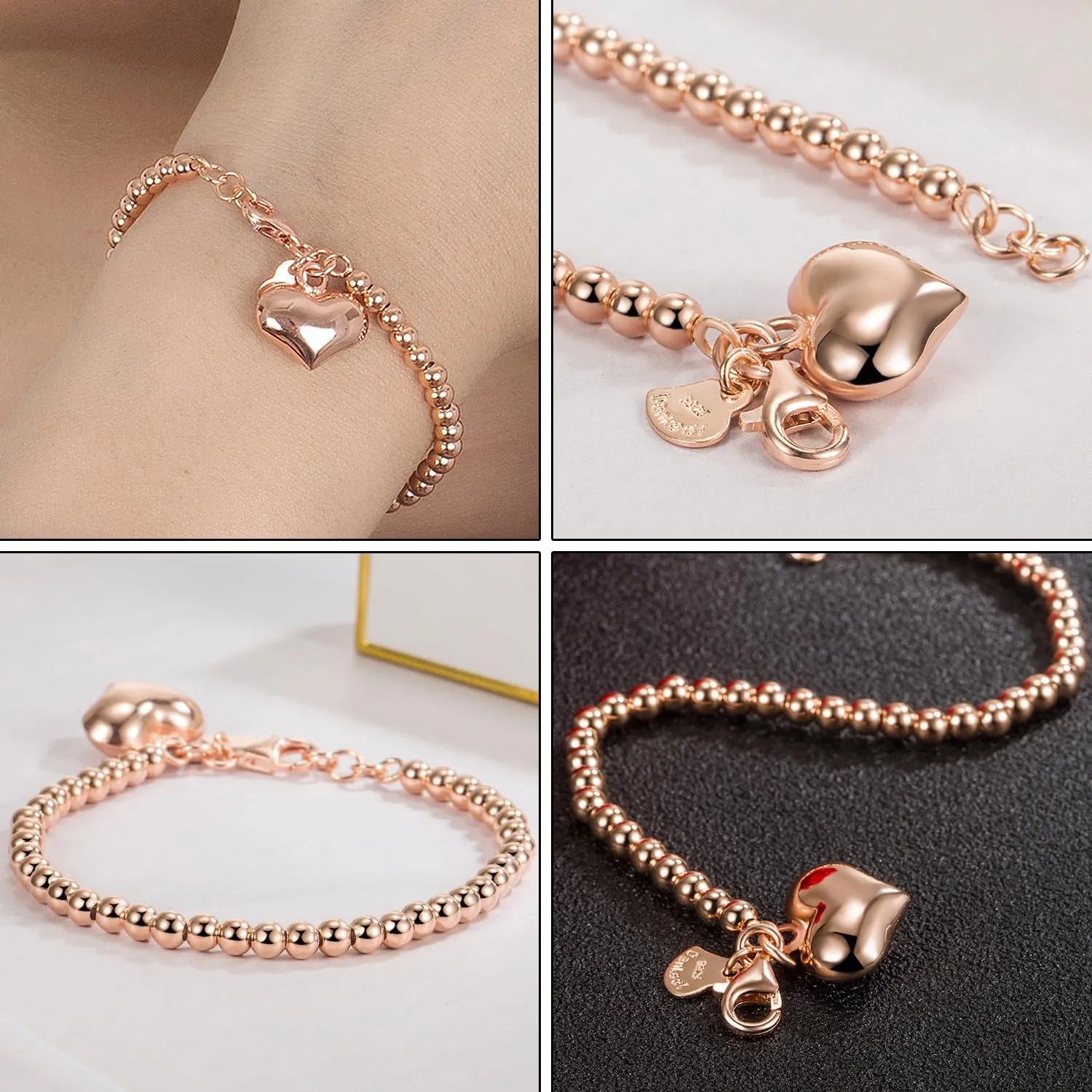 Dankadi Bracciale di Perle per Donna in Argento 925 Larghezza 4MM 6MM Senza e Con Ciondolo a Cuore, Lunghezza 13-21CM Doré Oro Rosa Regalo Festa della Mamma Uomo, 13CM, Argento - immagine 9