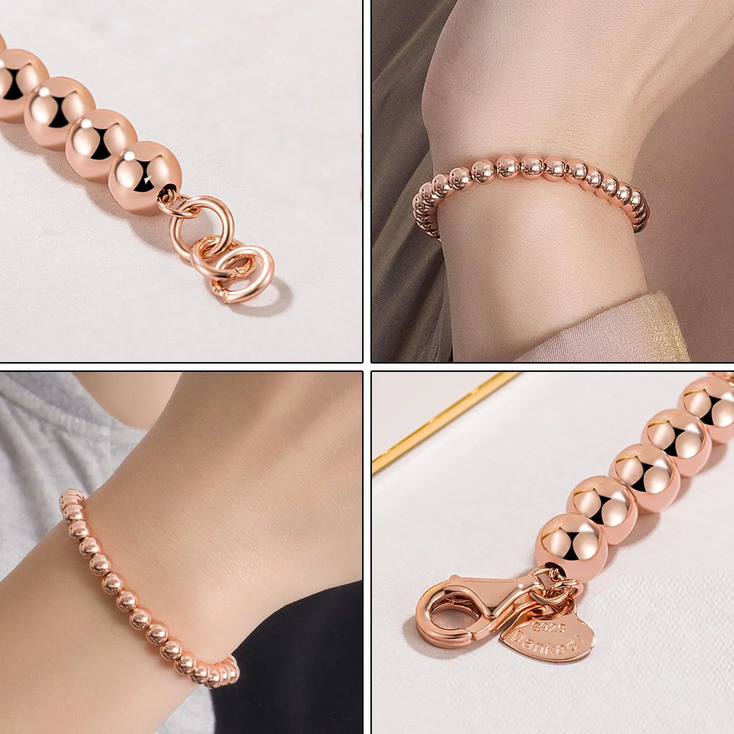 Dankadi Bracciale di Perle per Donna in Argento 925 Larghezza 4MM 6MM Senza e Con Ciondolo a Cuore, Lunghezza 13-21CM Doré Oro Rosa Regalo Festa della Mamma Uomo, 16CM, Argento - immagine 9