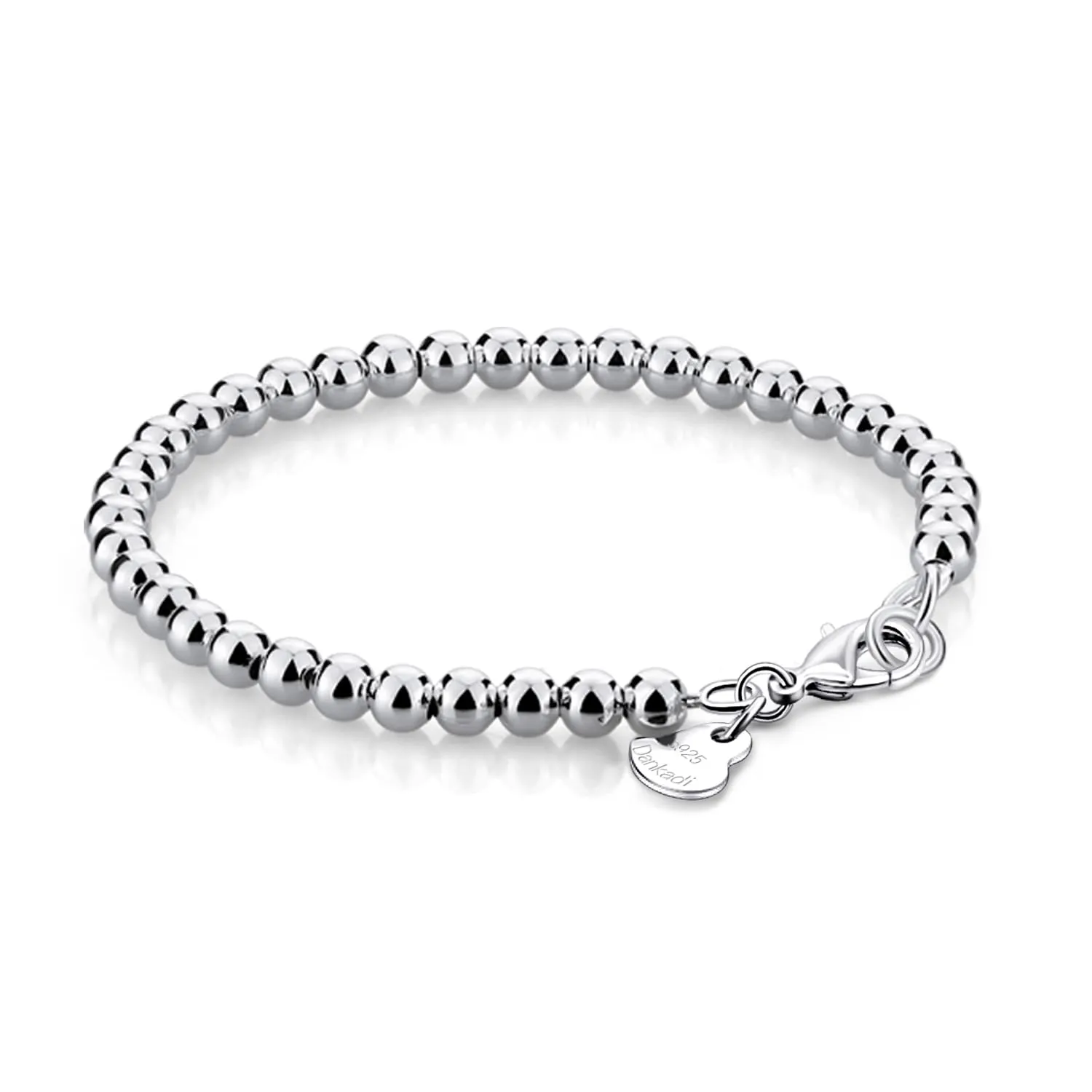 Dankadi Bracciale di Perle da Donna in Argento 925, Larghezza 4MM, 6MM, con e senza Ciondolo a Cuore, Lunghezza 13-21CM, Dorati Oro Rosa, Idea Regalo Festa della Mamma, Figlia, Uomo, 19CM, Argento - immagine 1