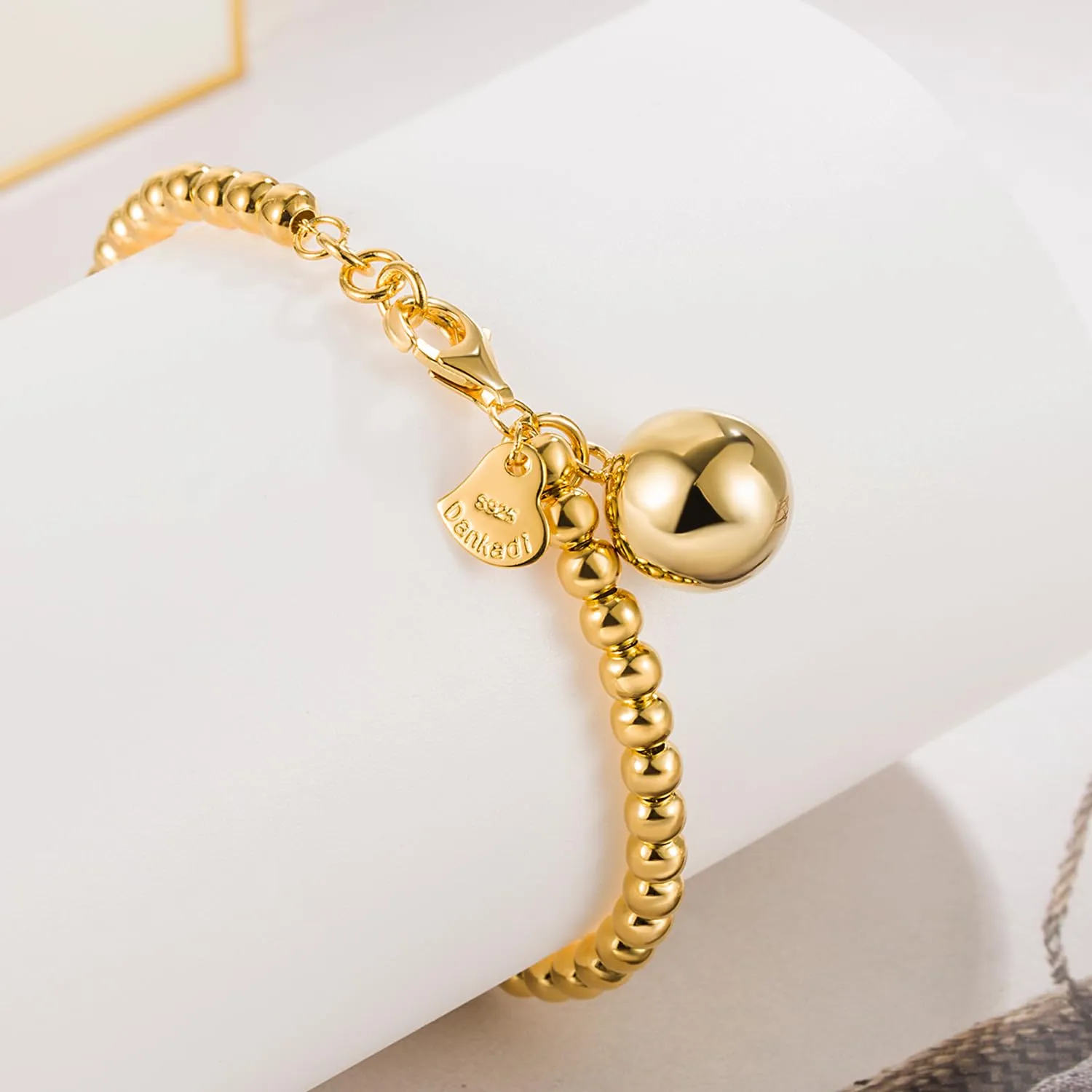 Bracciale da donna Dankadi in argento Sterling 925 con perline, larghezza 4 mm, 6 mm senza ciondolo a forma di cuore, lunghezza 13-21 cm, placcato in oro rosa, regalo per la festa della mamma o per un - immagine 5