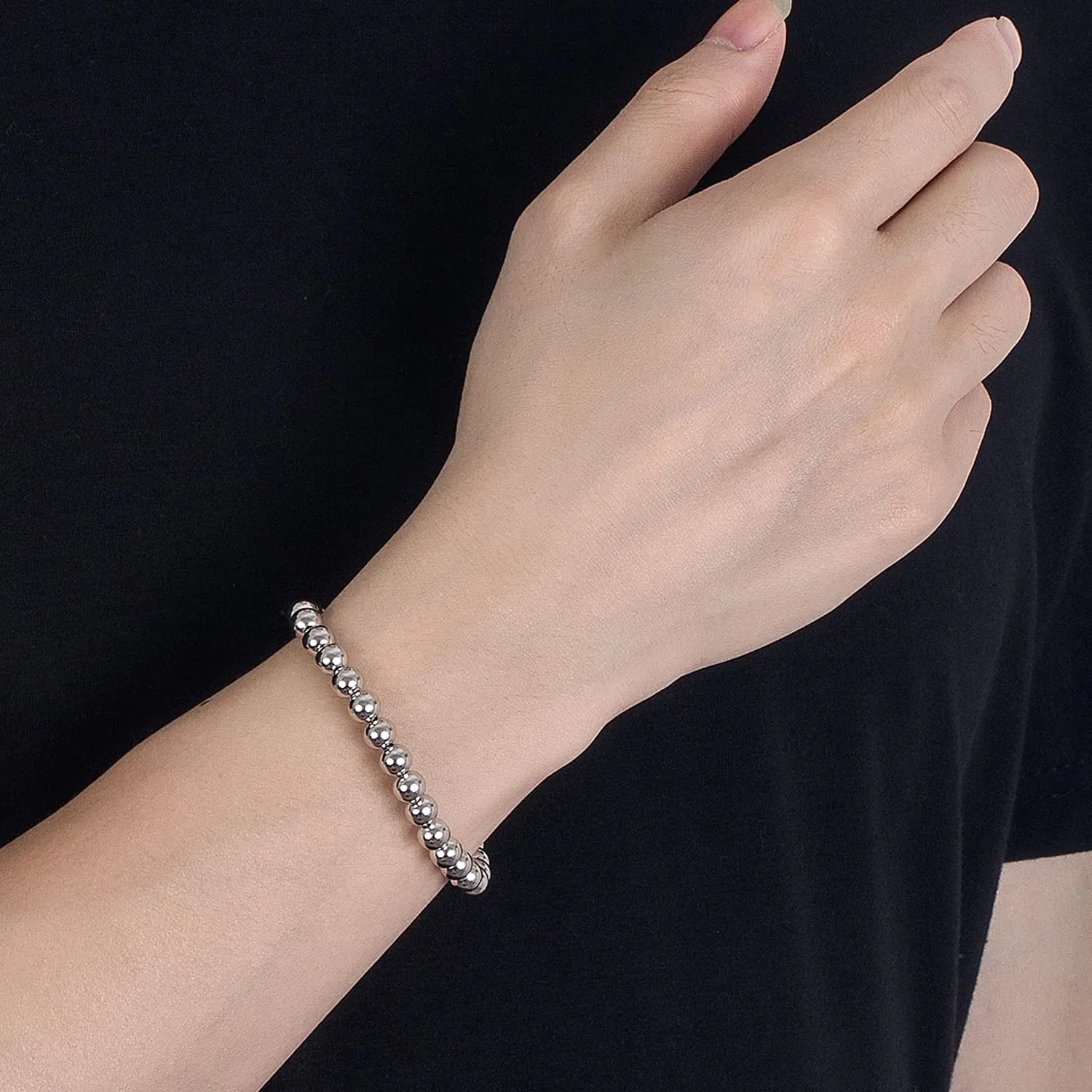 Dankadi Bracciale di Perle per Donna in Argento 925 Larghezza 4MM 6MM Senza e Con Ciondolo a Cuore, Lunghezza 13-21CM Doré Oro Rosa Regalo Festa della Mamma Uomo, 16CM, Argento - immagine 3