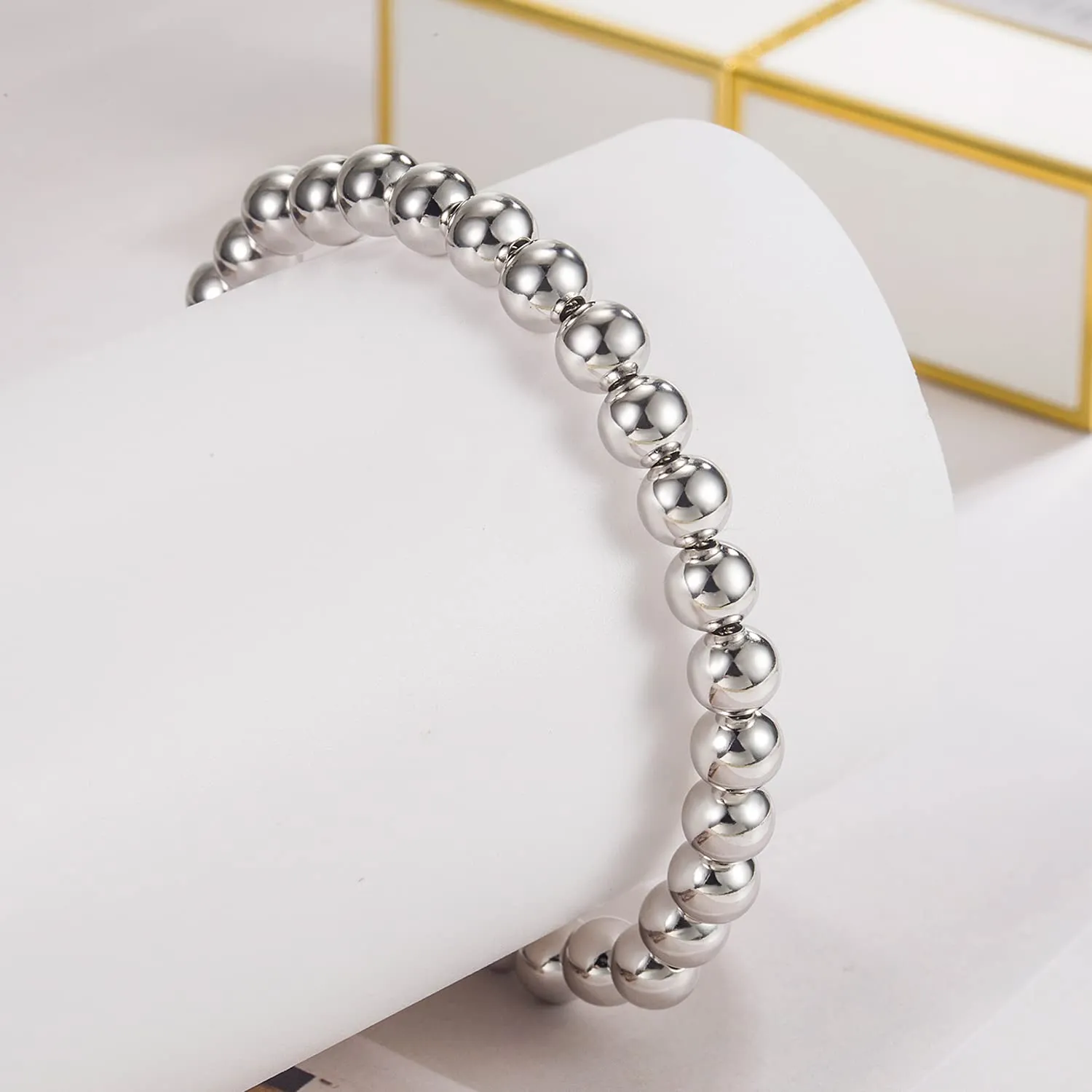 Dankadi Bracciale di Perle per Donna in Argento 925 Larghezza 4MM 6MM Senza e Con Ciondolo a Cuore, Lunghezza 13-21CM Doré Oro Rosa Regalo Festa della Mamma Uomo, 16CM, Argento - immagine 5