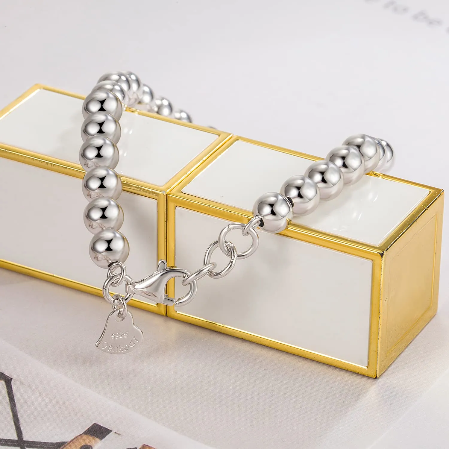 Dankadi Bracciale di Perle per Donna in Argento 925 Larghezza 4MM 6MM Senza e Con Ciondolo a Cuore, Lunghezza 13-21CM Doré Oro Rosa Regalo Festa della Mamma Uomo, 16CM, Argento - immagine 8