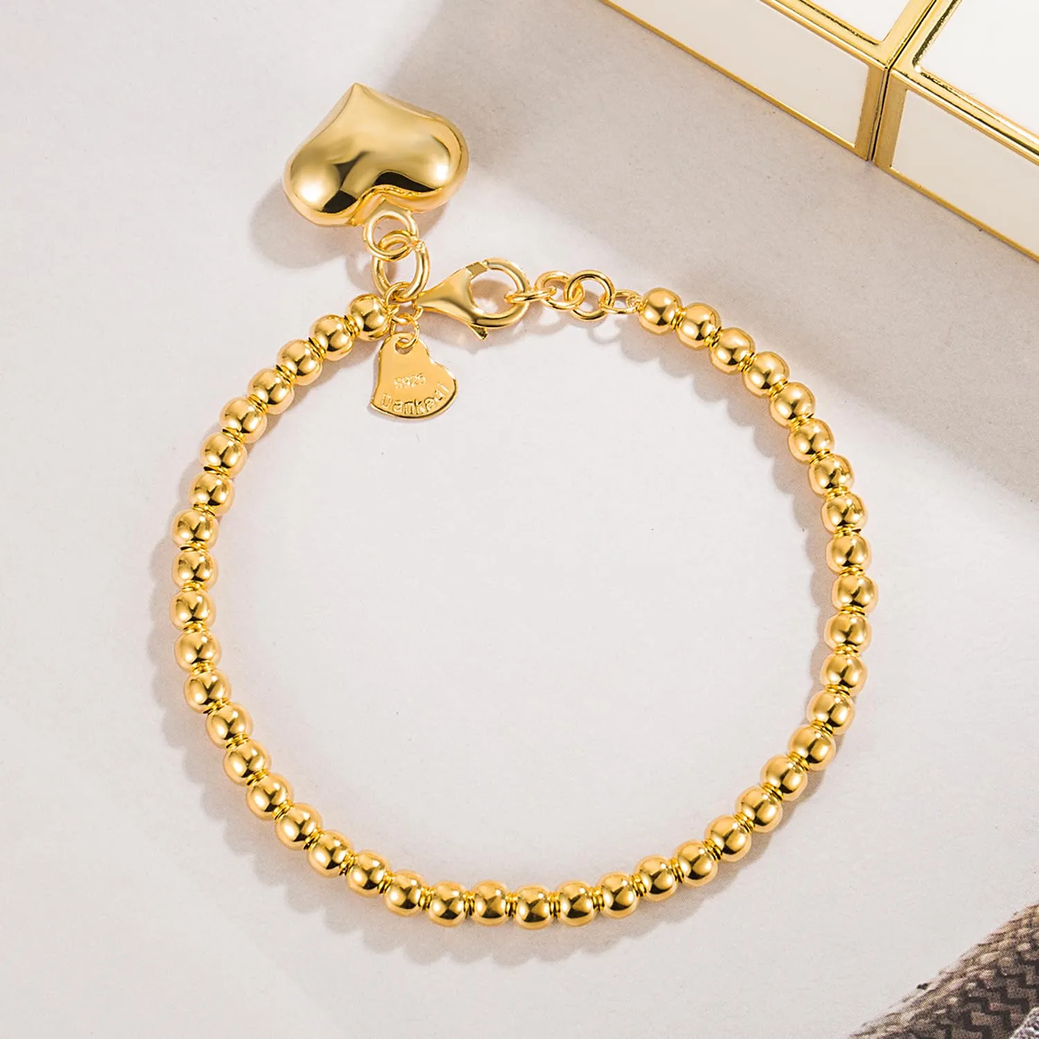 Dankadi Bracciale di Perle per Donna in Argento 925 Larghezza 4MM 6MM Senza e Con Ciondolo a Cuore, Lunghezza 13-21CM Doré Oro Rosa Regalo Festa della Mamma Uomo, 13CM, Argento - immagine 4