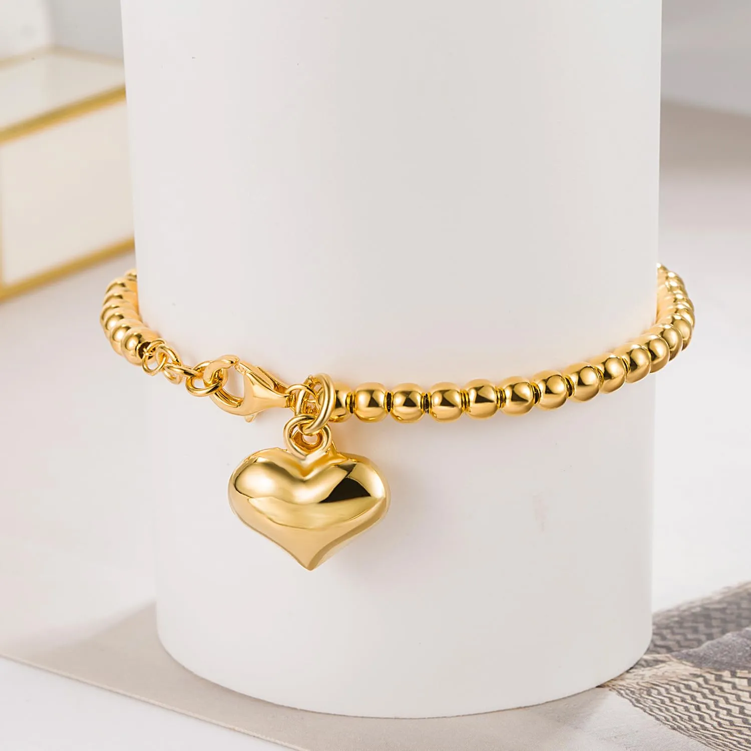 Dankadi Bracciale di Perle per Donna in Argento 925 Larghezza 4MM 6MM Senza e Con Ciondolo a Cuore, Lunghezza 13-21CM Doré Oro Rosa Regalo Festa della Mamma Uomo, 13CM, Argento - immagine 5