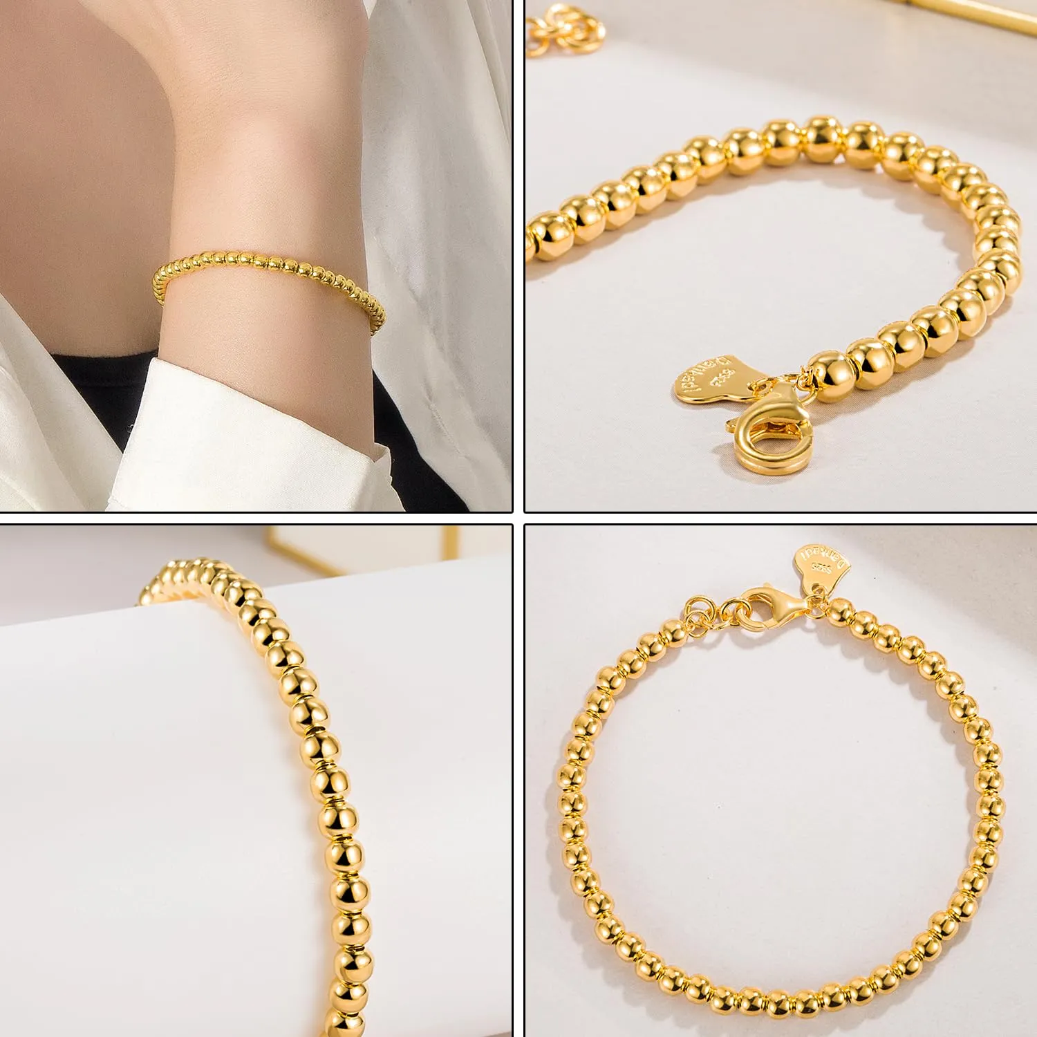 Dankadi Bracciale di Perle per Donna in Argento 925, Larghezza 4MM, 6MM con e senza Ciondolo a Cuore, Lunghezza 13-21CM, Dorato Oro Rosa, Idea Regalo Festa della Mamma, Figlia, Uomo, 15CM, Argento - immagine 8