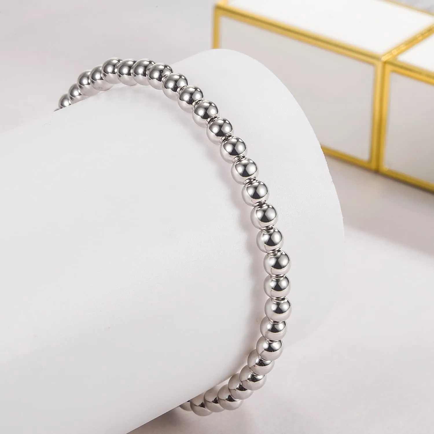 Bracciale da donna Dankadi in argento Sterling 925 con perline, larghezza 4 mm, lunghezza 6 mm senza ciondolo a forma di cuore, lungo 13-21 cm, placcato oro rosa - immagine 5