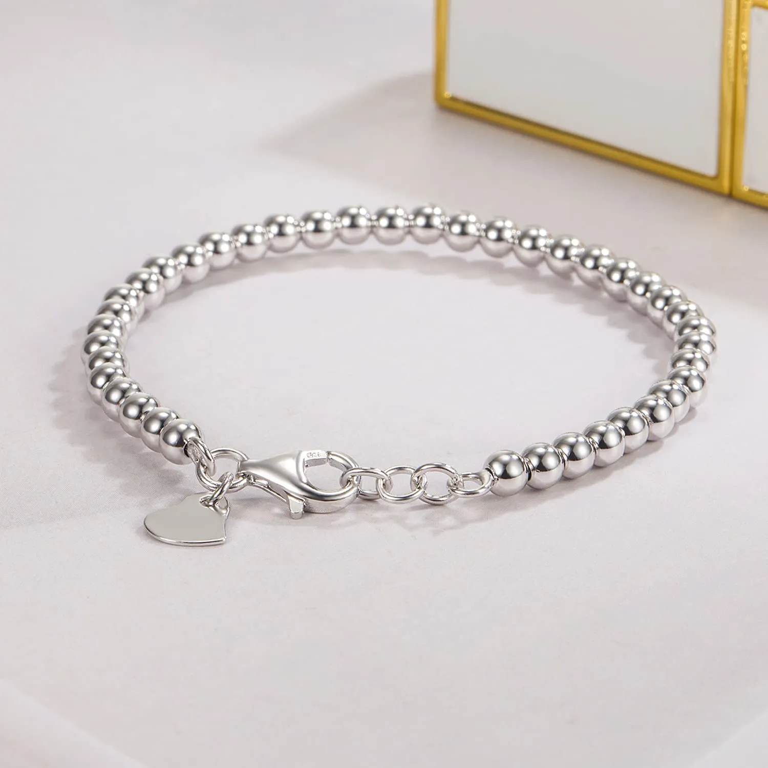Bracciale da donna Dankadi in argento Sterling 925 con perline, larghezza 4 mm, lunghezza 6 mm senza ciondolo a forma di cuore, lungo 13-21 cm, placcato oro rosa - immagine 8