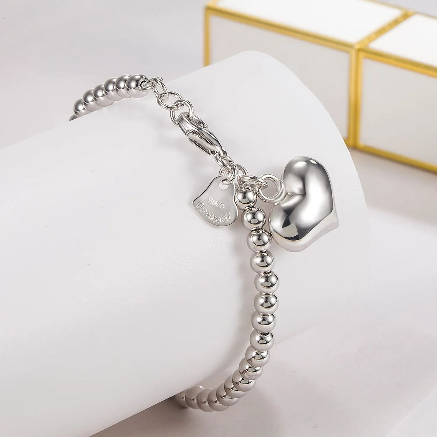Dankadi Bracciale di Perle per Donna in Argento 925 Larghezza 4MM 6MM Senza e Con Ciondolo a Cuore, Lunghezza 13-21CM Doré Oro Rosa Regalo Festa della Mamma Uomo, 18CM, Argento - immagine 5