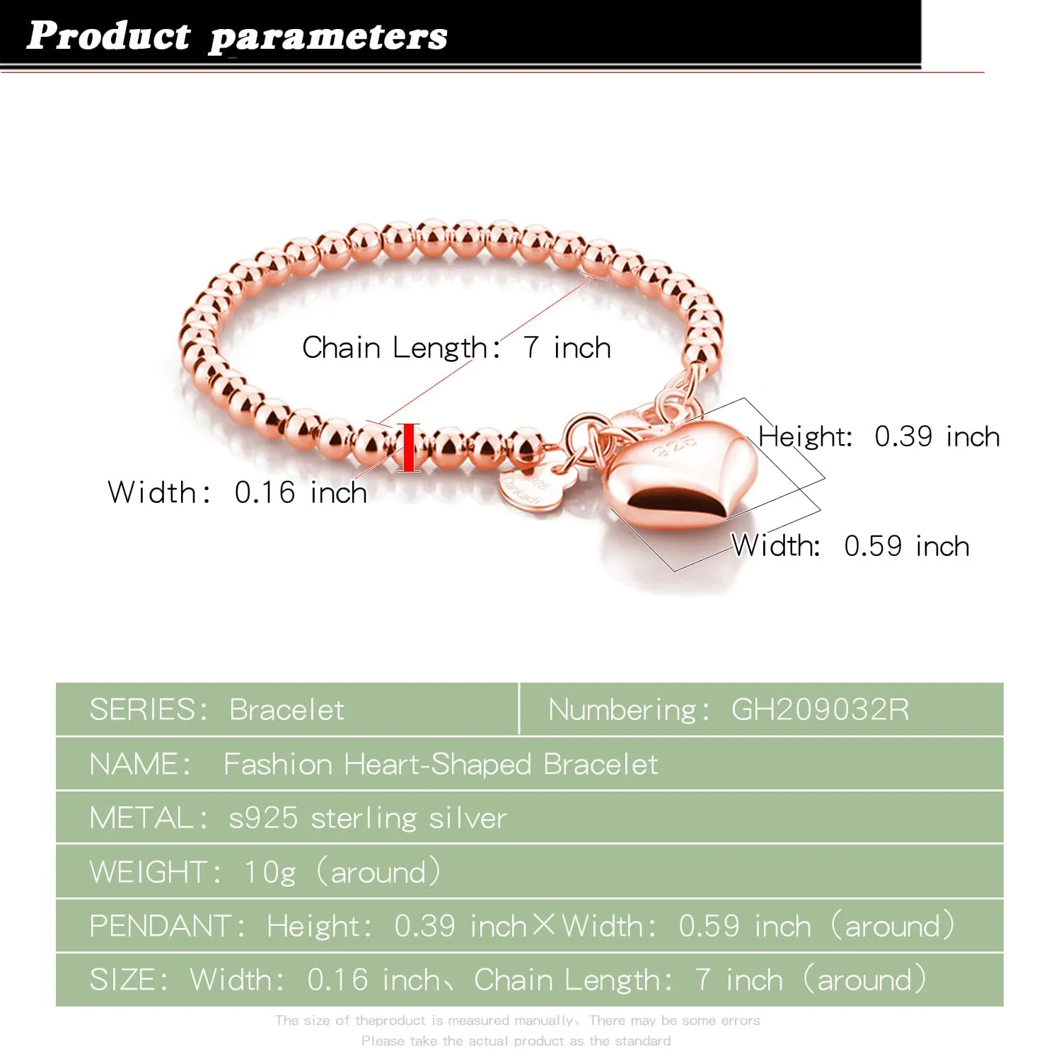 Dankadi Bracciale di Perle per Donna in Argento 925 Larghezza 4MM 6MM Senza e Con Ciondolo a Cuore, Lunghezza 13-21CM Doré Oro Rosa Regalo Festa della Mamma Uomo, 19CM, Argento - immagine 2