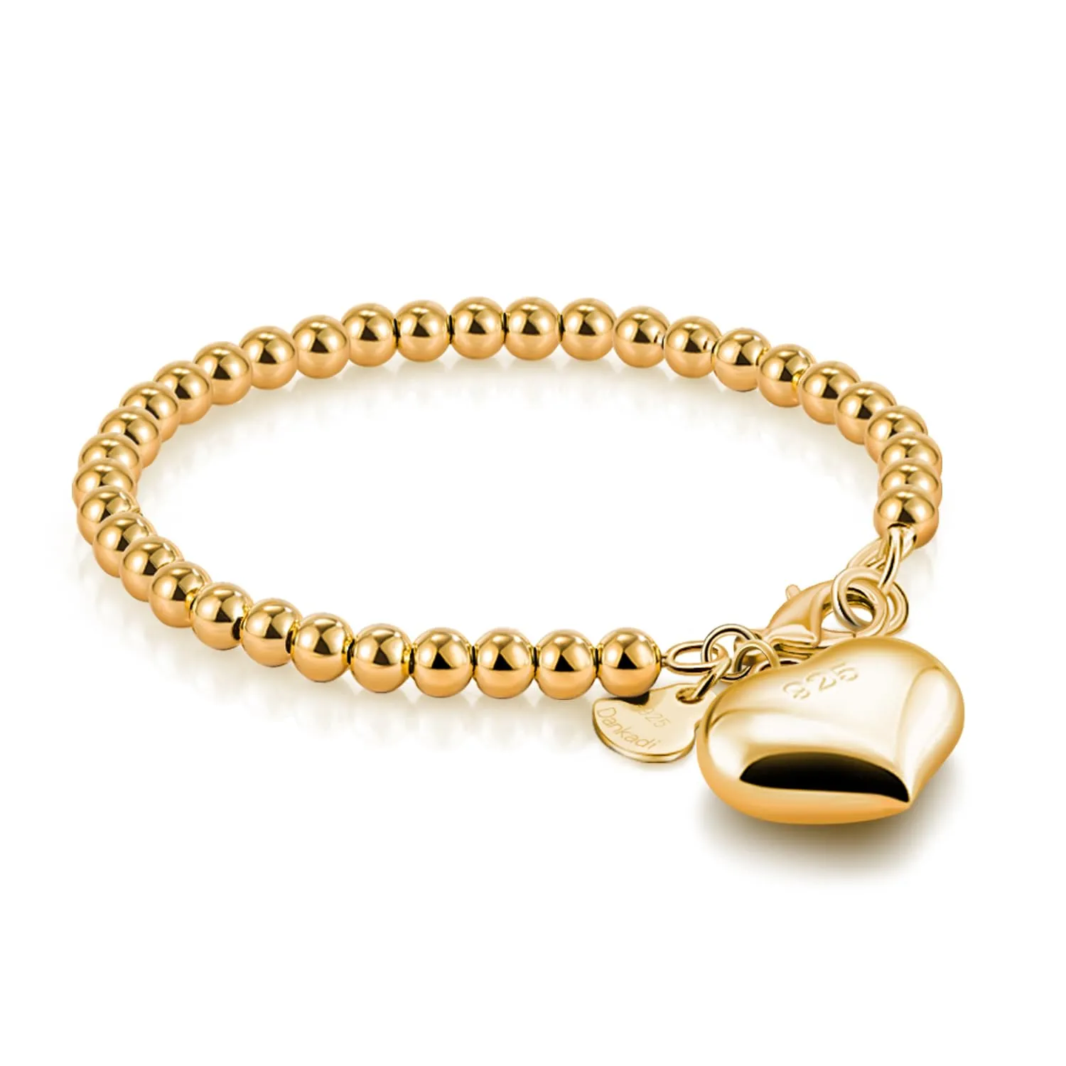 Dankadi Bracciale di Perle per Donna in Argento 925 Larghezza 4MM 6MM Senza e Con Ciondolo a Cuore, Lunghezza 13-21CM Doré Oro Rosa Regalo Festa della Mamma Uomo, 16CM, Argento - immagine 1